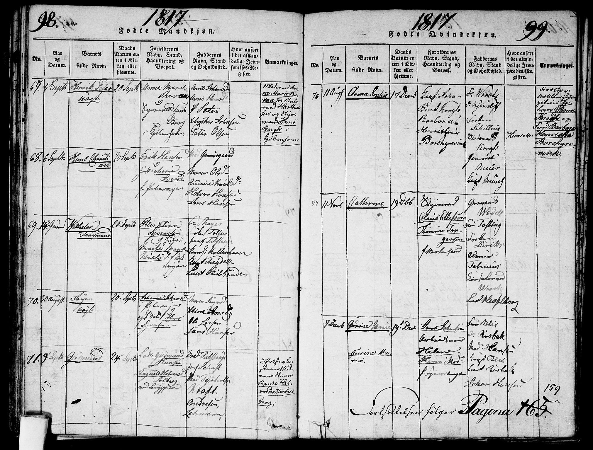 Garnisonsmenigheten Kirkebøker, AV/SAO-A-10846/G/Ga/L0003: Parish register (copy) no. 3, 1815-1819, p. 98-99