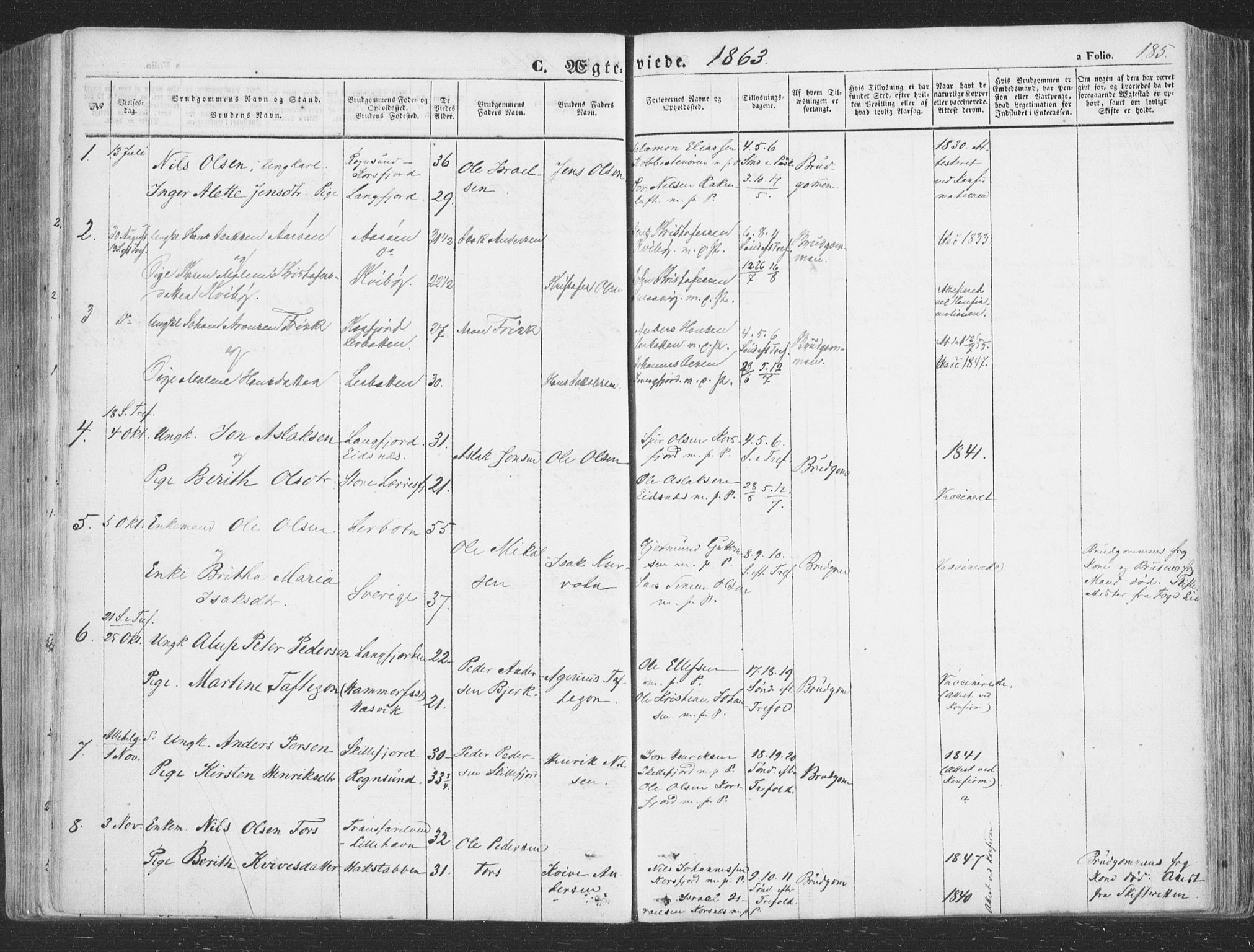 Talvik sokneprestkontor, SATØ/S-1337/H/Ha/L0010kirke: Parish register (official) no. 10, 1852-1864, p. 185