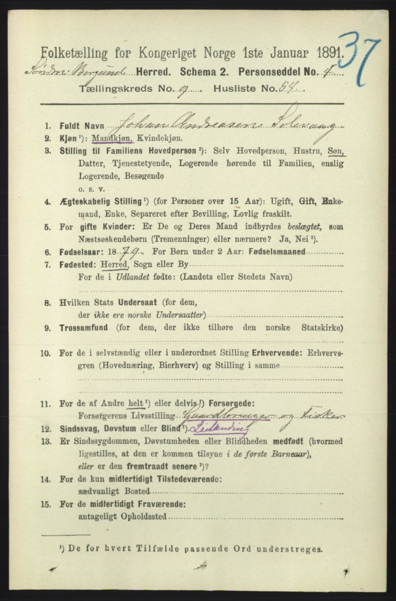 RA, 1891 census for 1531 Borgund, 1891, p. 2608