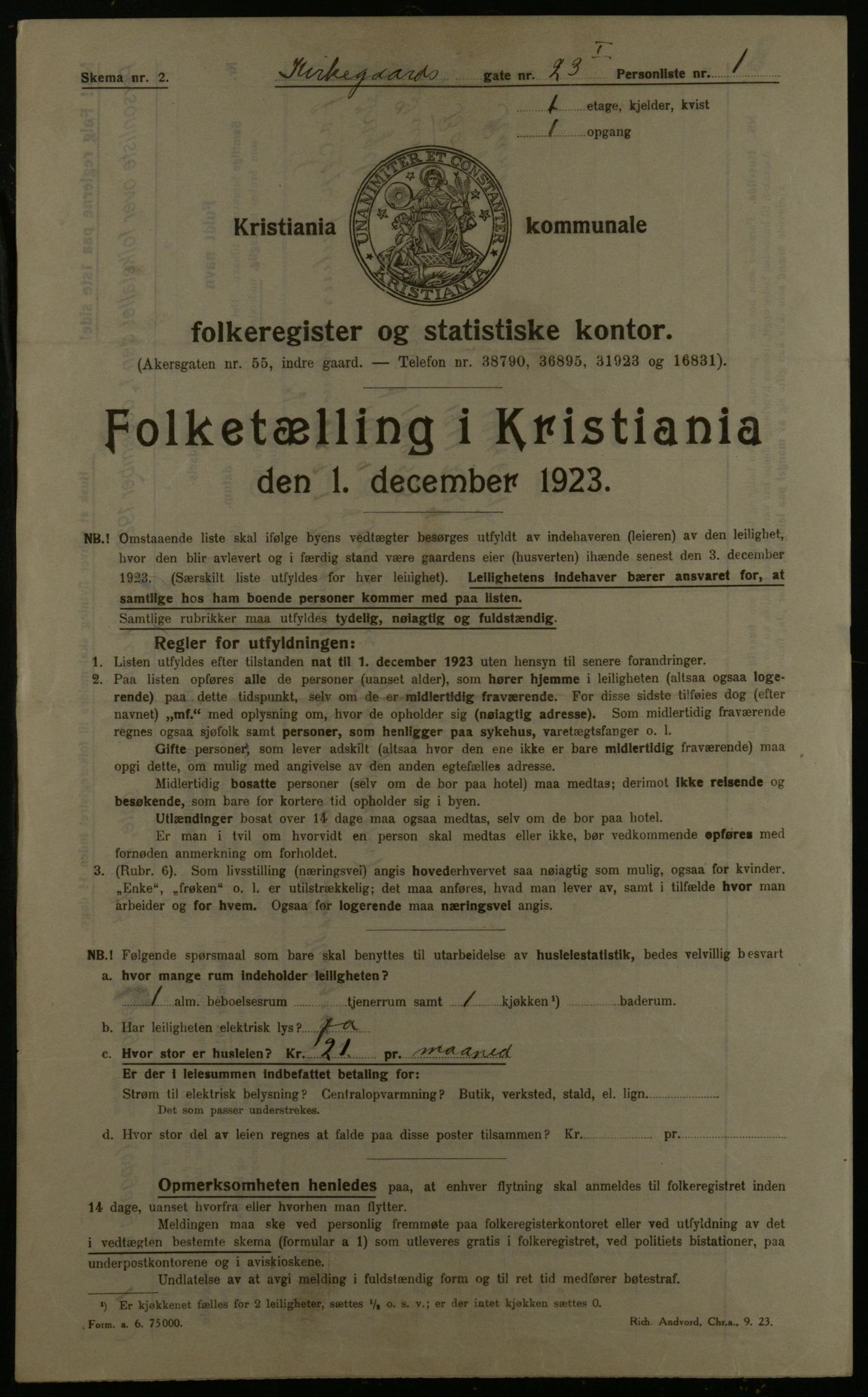 OBA, Municipal Census 1923 for Kristiania, 1923, p. 56594