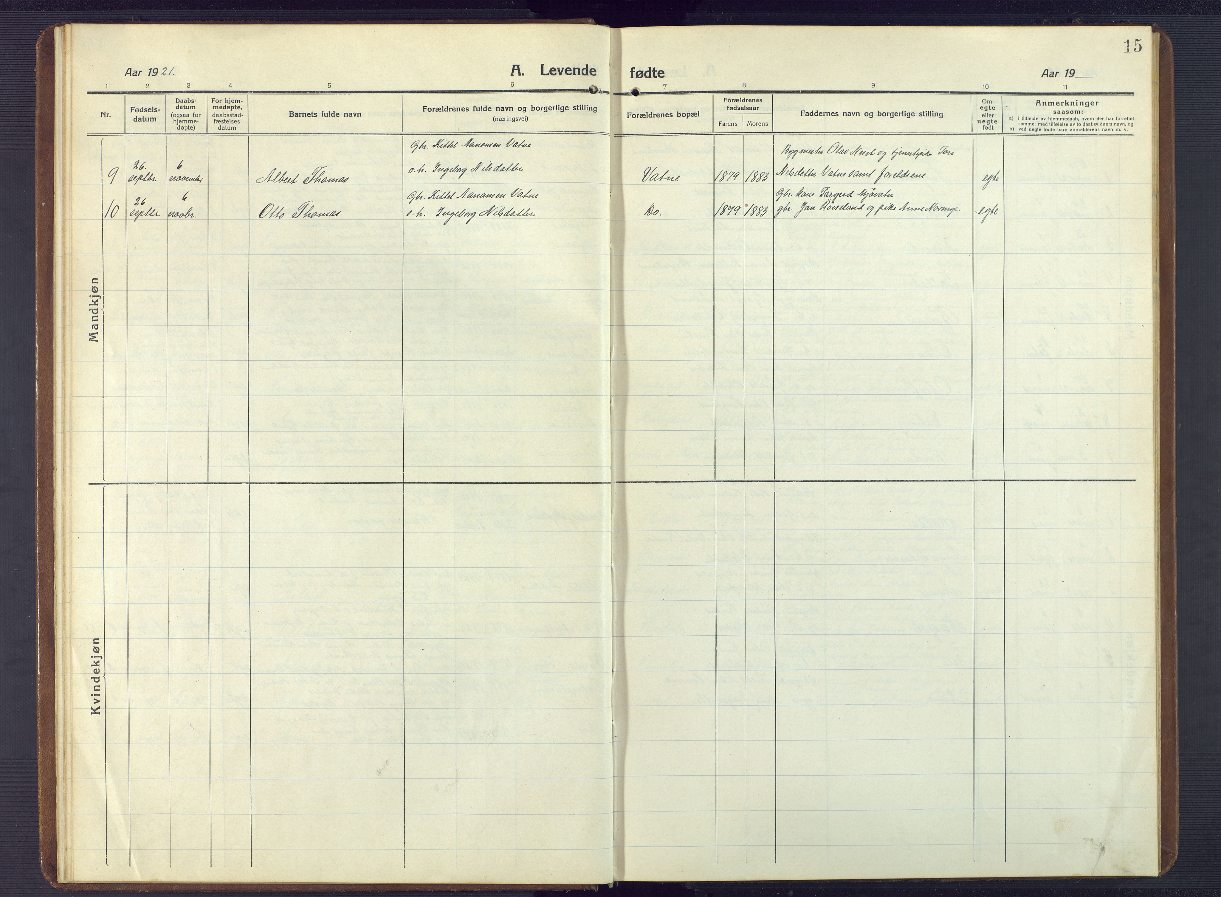 Herefoss sokneprestkontor, AV/SAK-1111-0019/F/Fb/Fbc/L0004: Parish register (copy) no. B 4, 1914-1946, p. 15