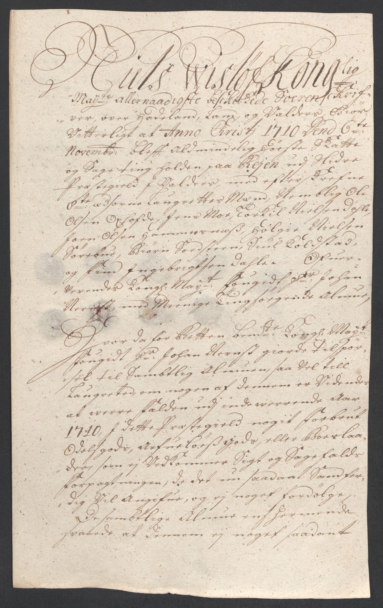 Rentekammeret inntil 1814, Reviderte regnskaper, Fogderegnskap, AV/RA-EA-4092/R18/L1307: Fogderegnskap Hadeland, Toten og Valdres, 1710, p. 38