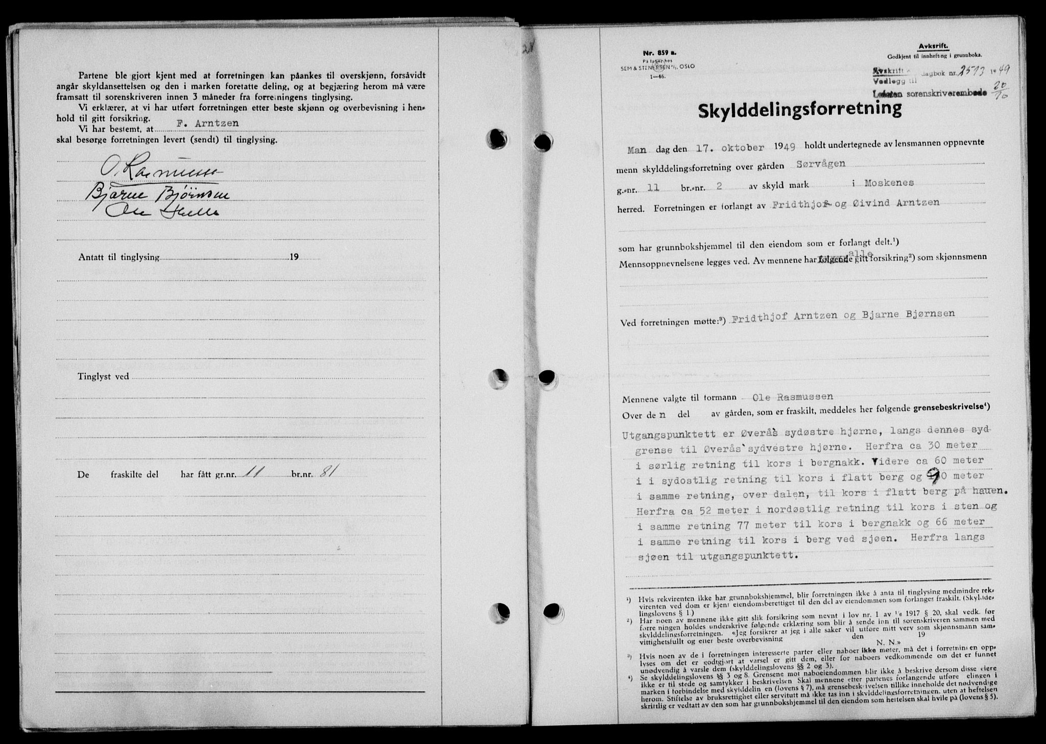 Lofoten sorenskriveri, SAT/A-0017/1/2/2C/L0022a: Mortgage book no. 22a, 1949-1950, Diary no: : 2513/1949