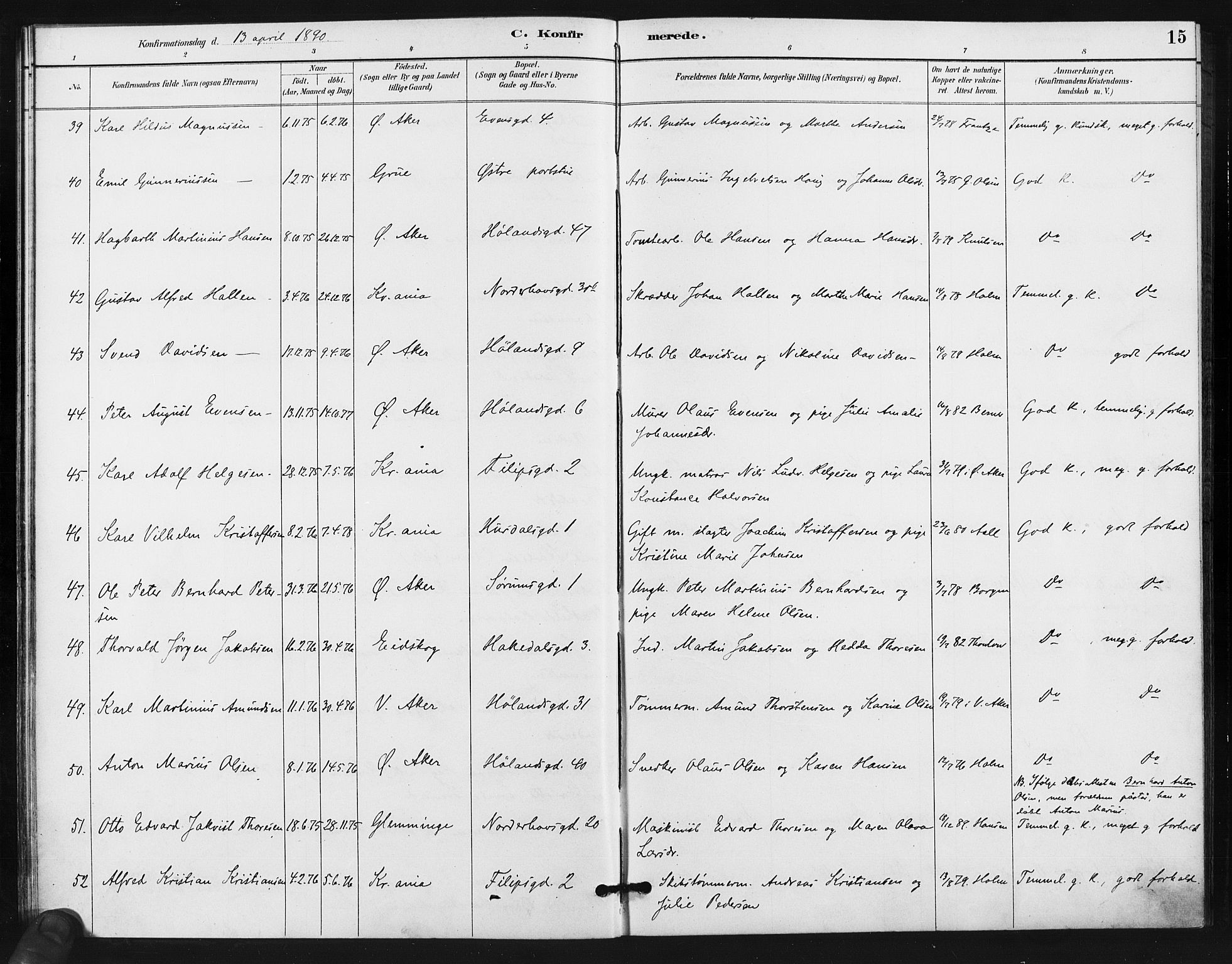 Kampen prestekontor Kirkebøker, SAO/A-10853/F/Fa/L0006: Parish register (official) no. I 6, 1889-1896, p. 15