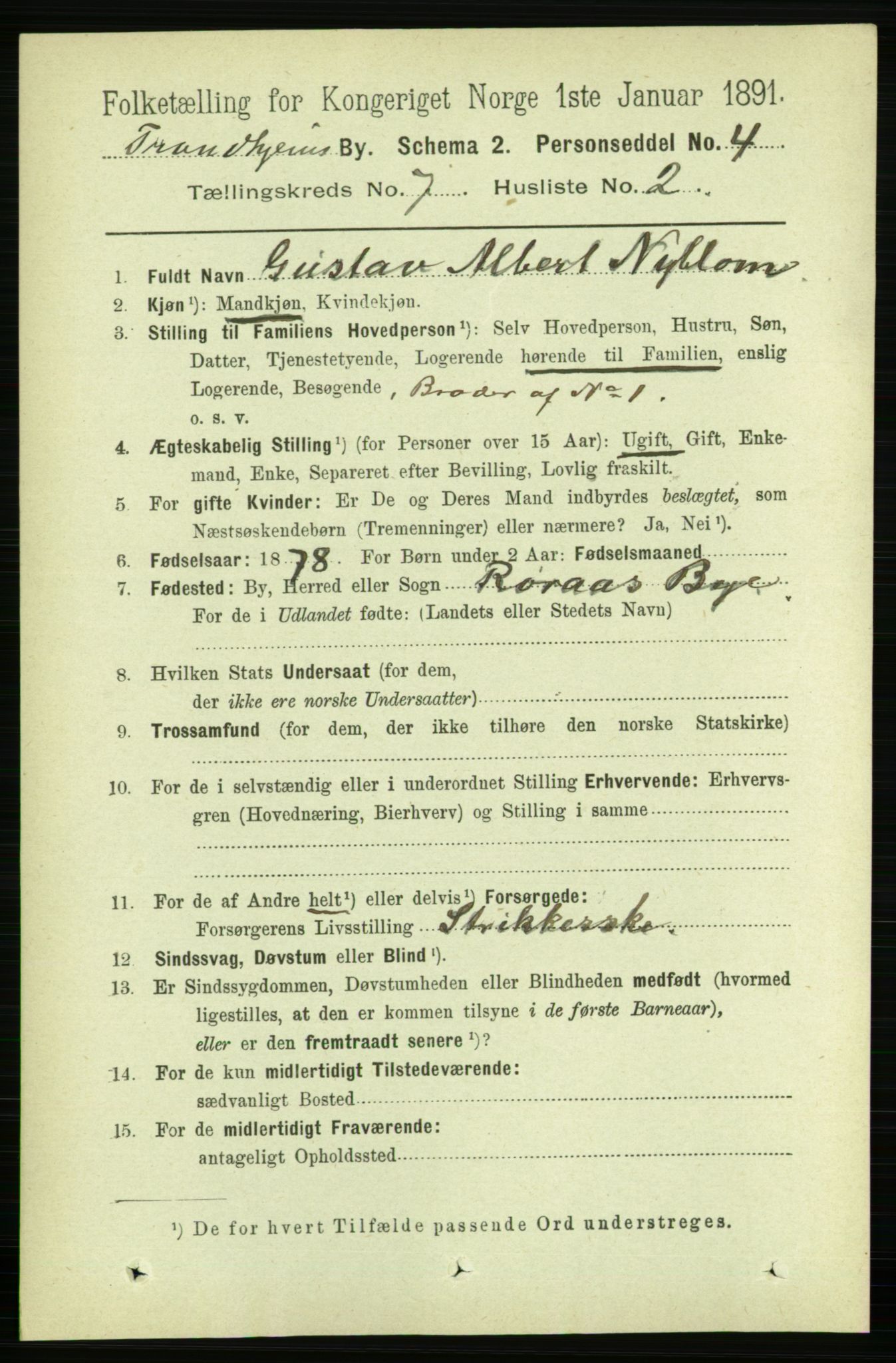 RA, 1891 census for 1601 Trondheim, 1891, p. 6007