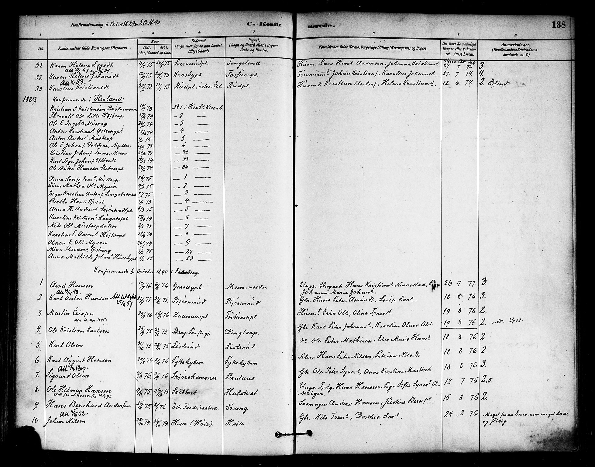 Eidsberg prestekontor Kirkebøker, SAO/A-10905/F/Fa/L0012: Parish register (official) no. I 12, 1879-1901, p. 138