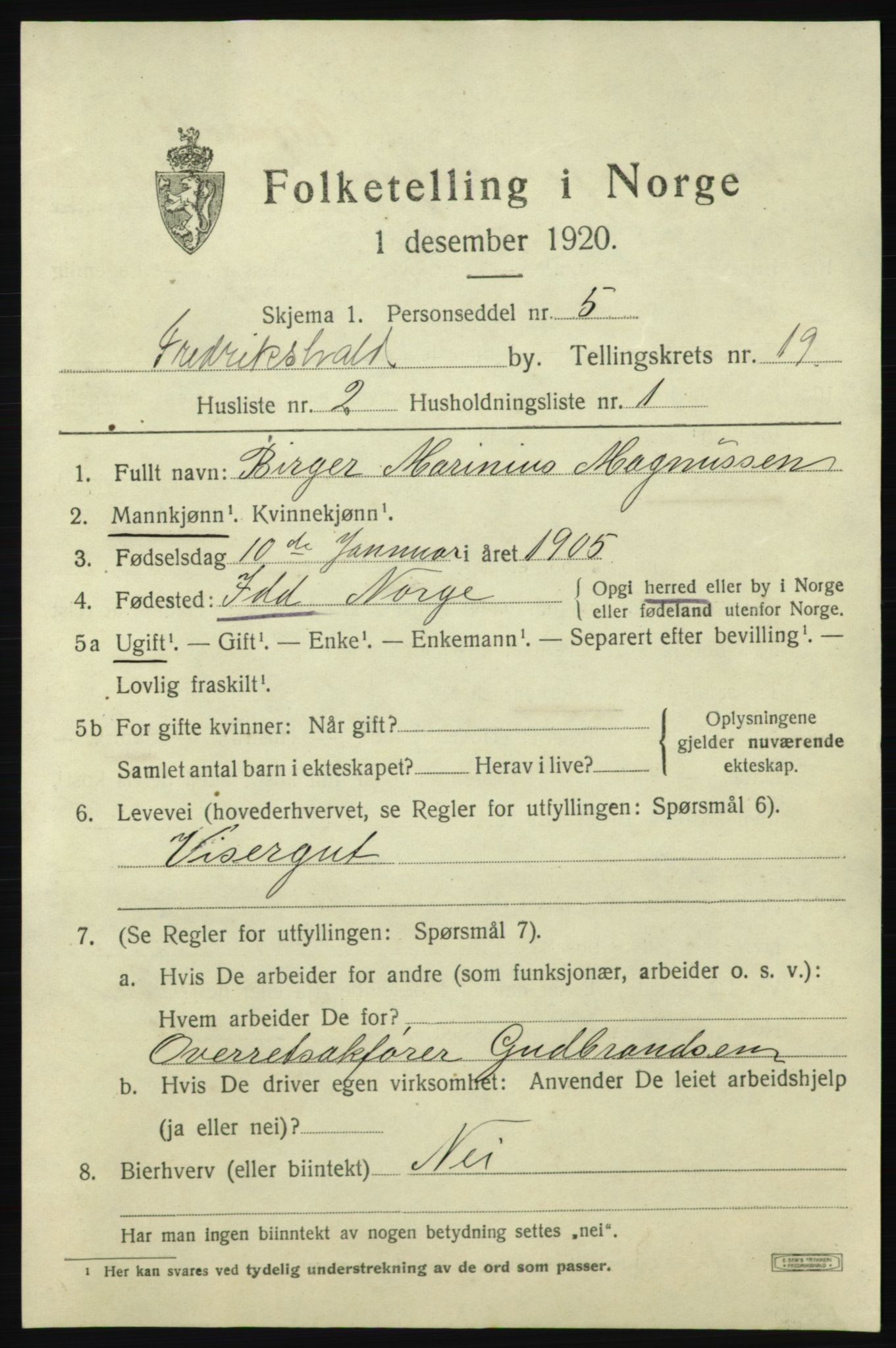 SAO, 1920 census for Fredrikshald, 1920, p. 28094
