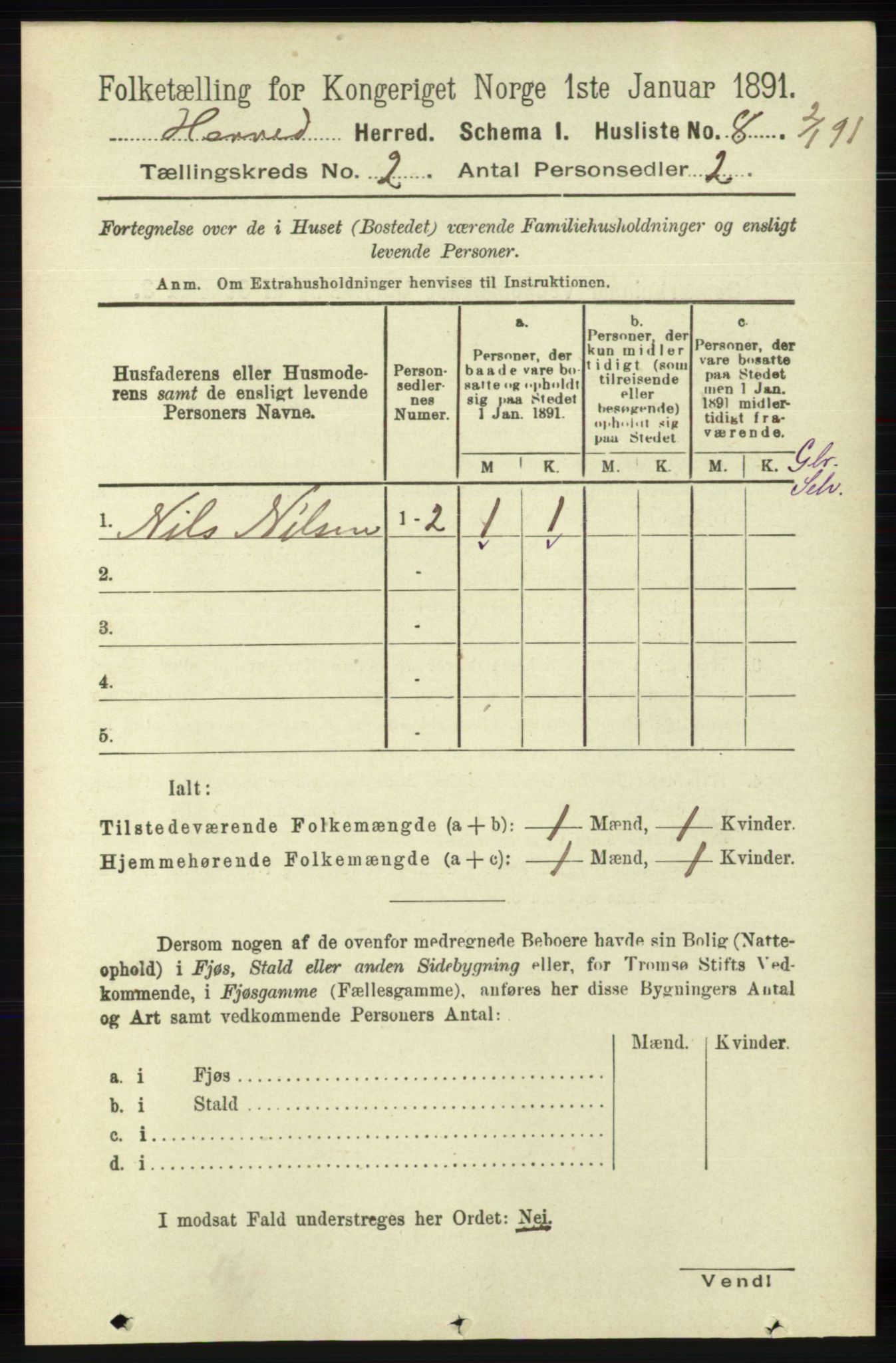 RA, 1891 census for 1039 Herad, 1891, p. 445