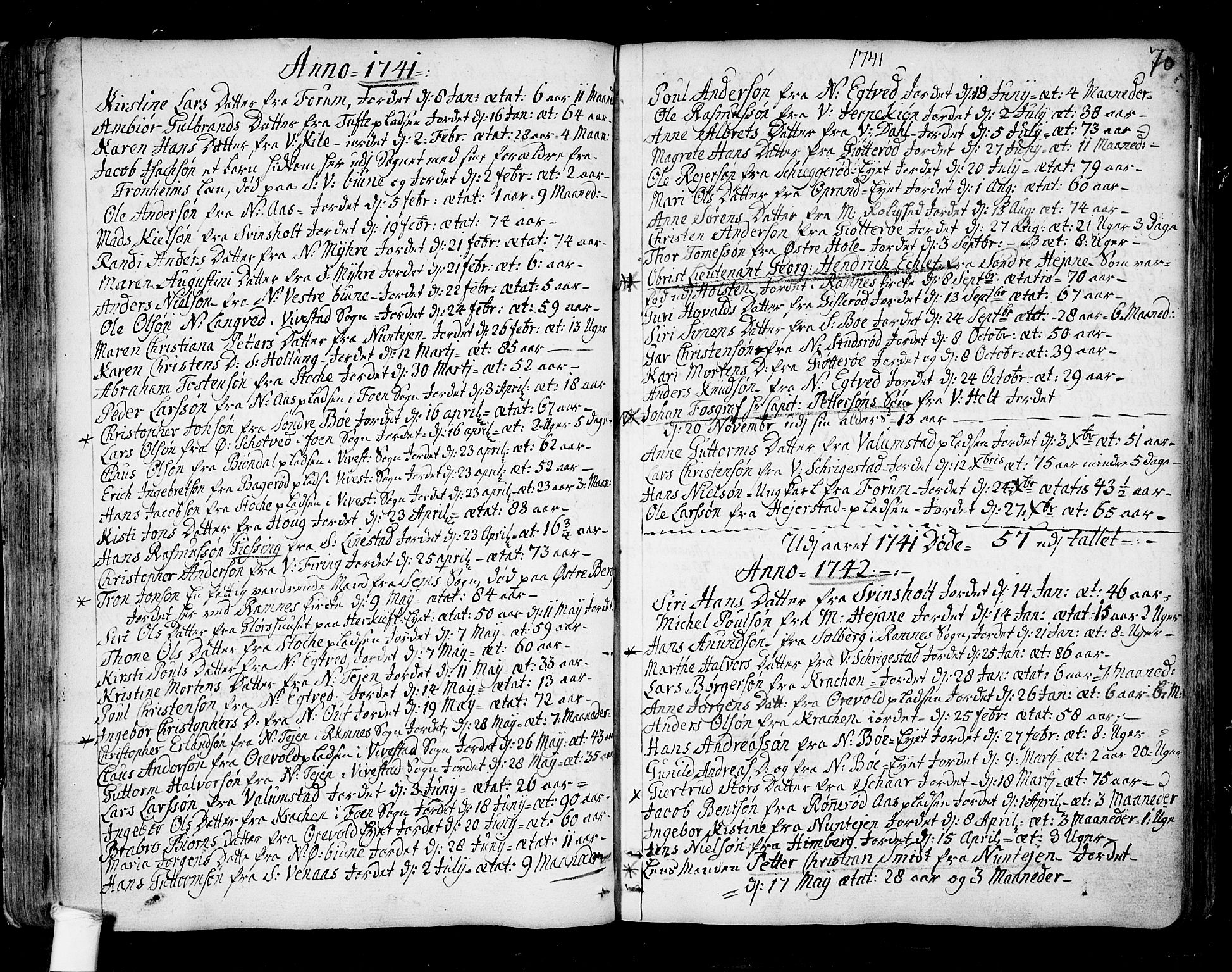Ramnes kirkebøker, SAKO/A-314/F/Fa/L0001: Parish register (official) no. I 1, 1732-1774, p. 70