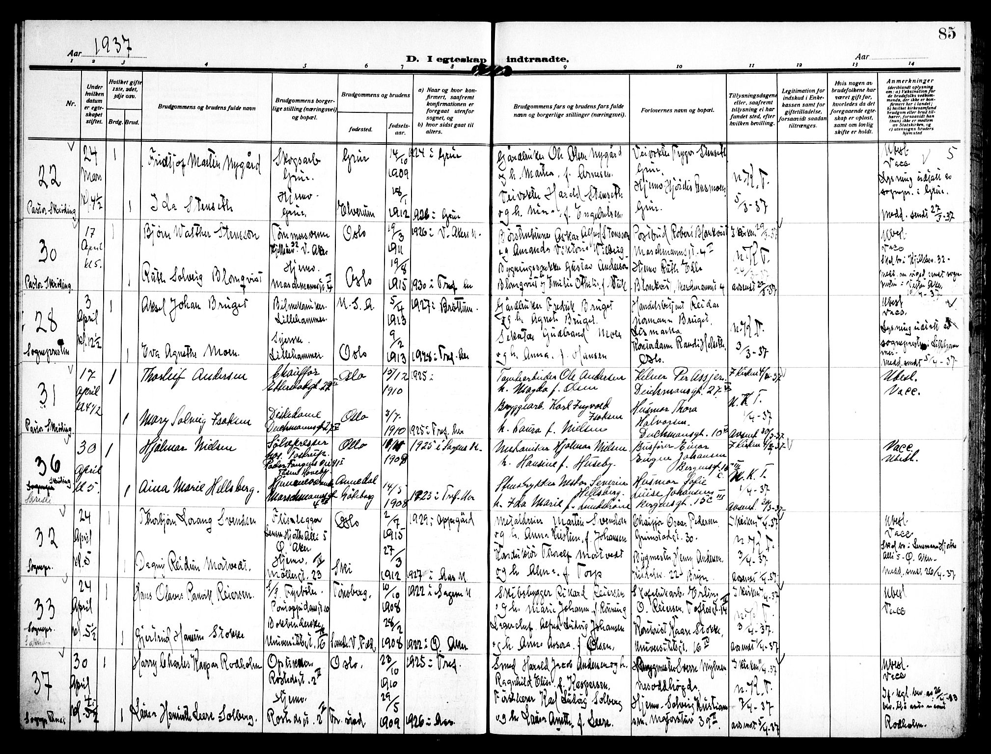 Trefoldighet prestekontor Kirkebøker, SAO/A-10882/H/Ha/L0005: Banns register no. 5, 1932-1952, p. 85