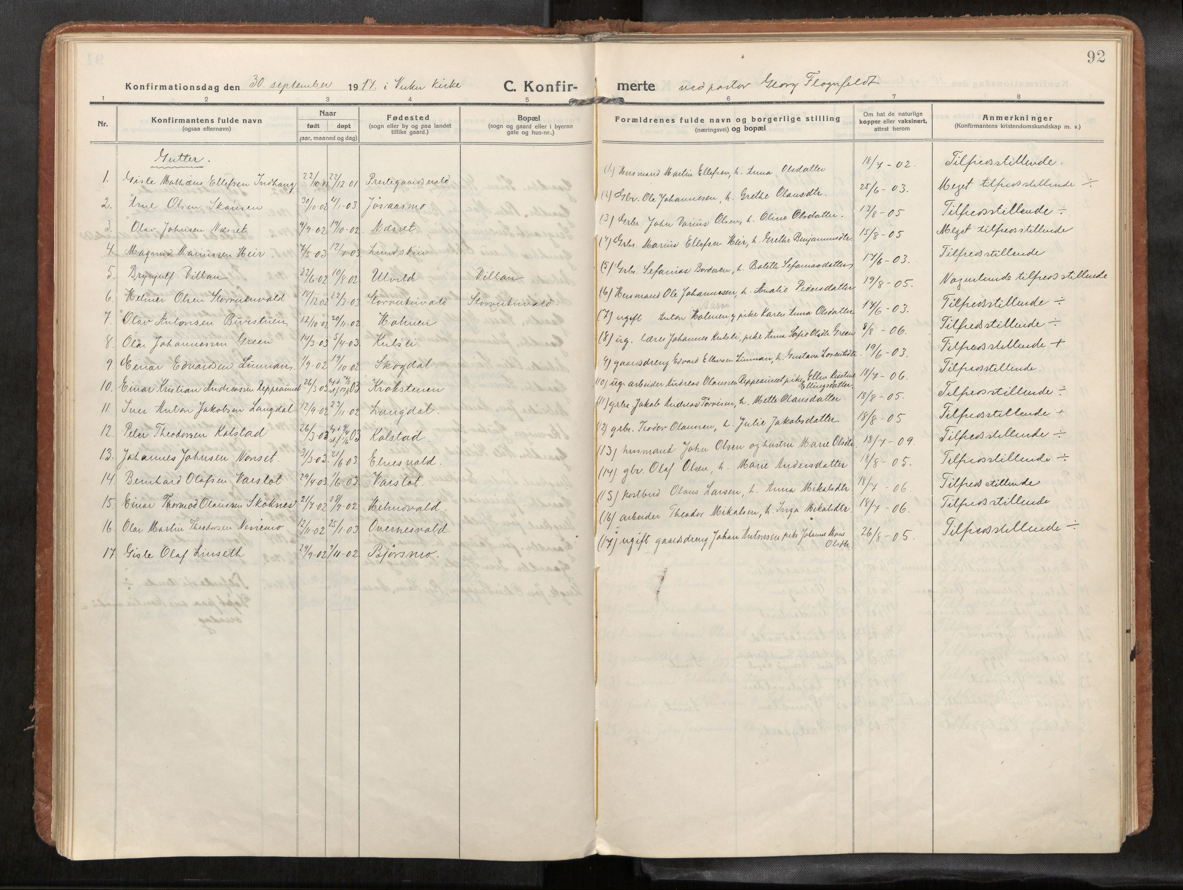 Verdal sokneprestkontor, AV/SAT-A-1156/2/H/Haa/L0004: Parish register (official) no. 4, 1916-1928, p. 92