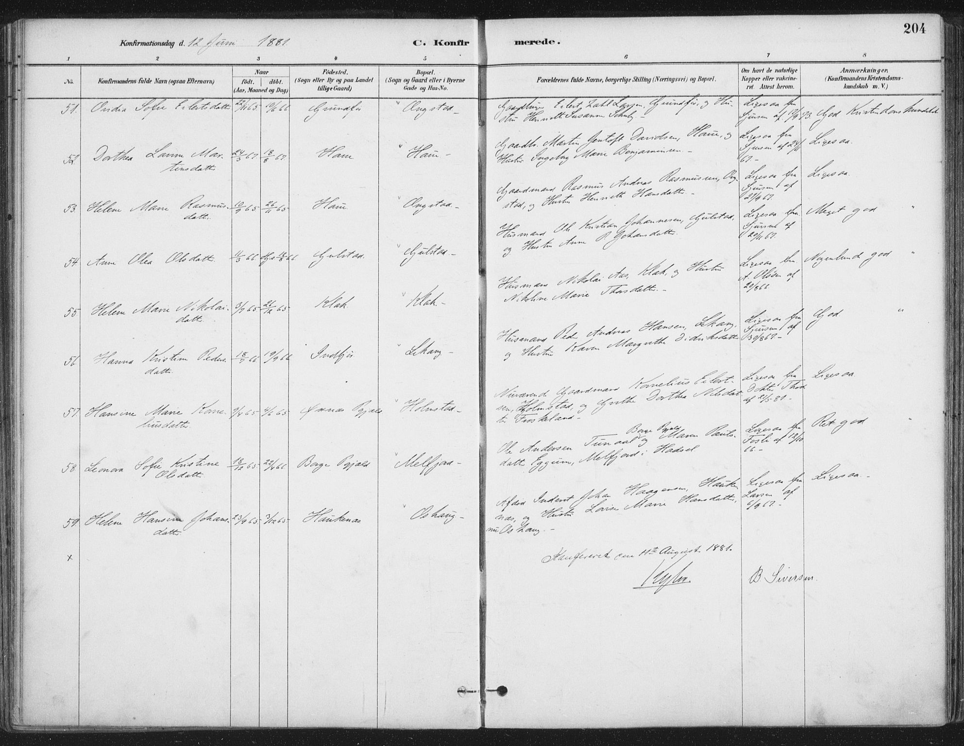 Ministerialprotokoller, klokkerbøker og fødselsregistre - Nordland, AV/SAT-A-1459/888/L1244: Parish register (official) no. 888A10, 1880-1890, p. 204