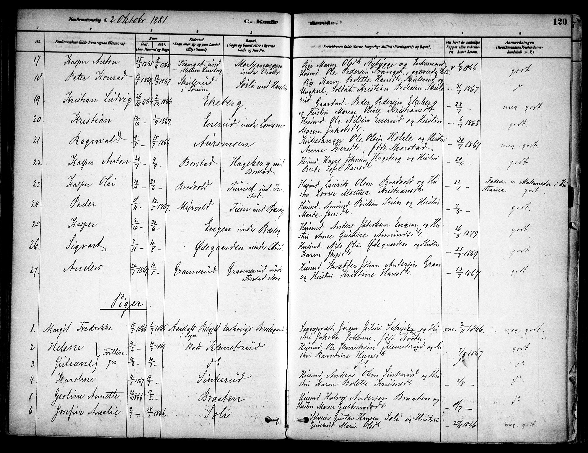 Aurskog prestekontor Kirkebøker, SAO/A-10304a/F/Fa/L0008: Parish register (official) no. I 8, 1878-1937, p. 120