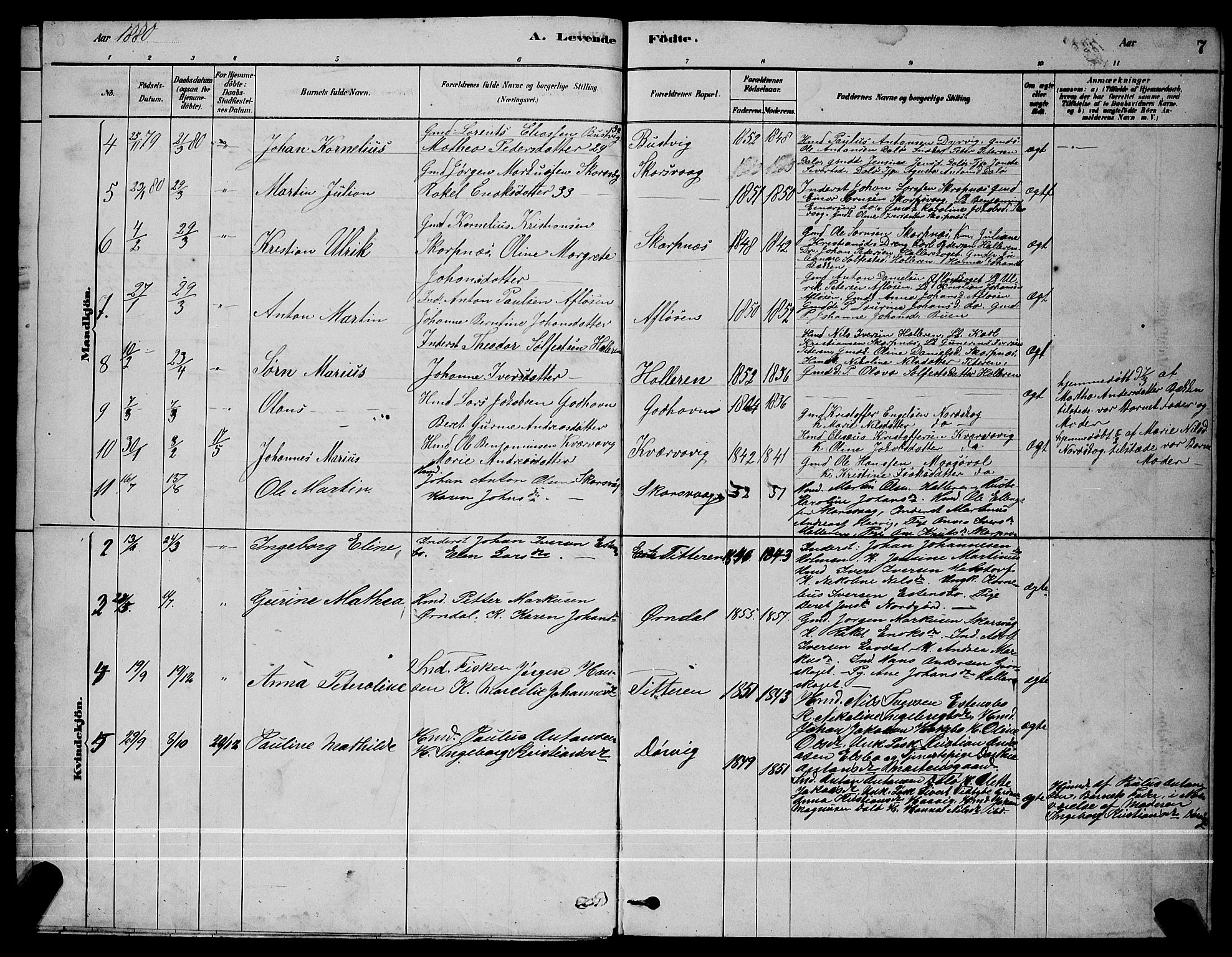 Ministerialprotokoller, klokkerbøker og fødselsregistre - Sør-Trøndelag, SAT/A-1456/641/L0597: Parish register (copy) no. 641C01, 1878-1893, p. 7