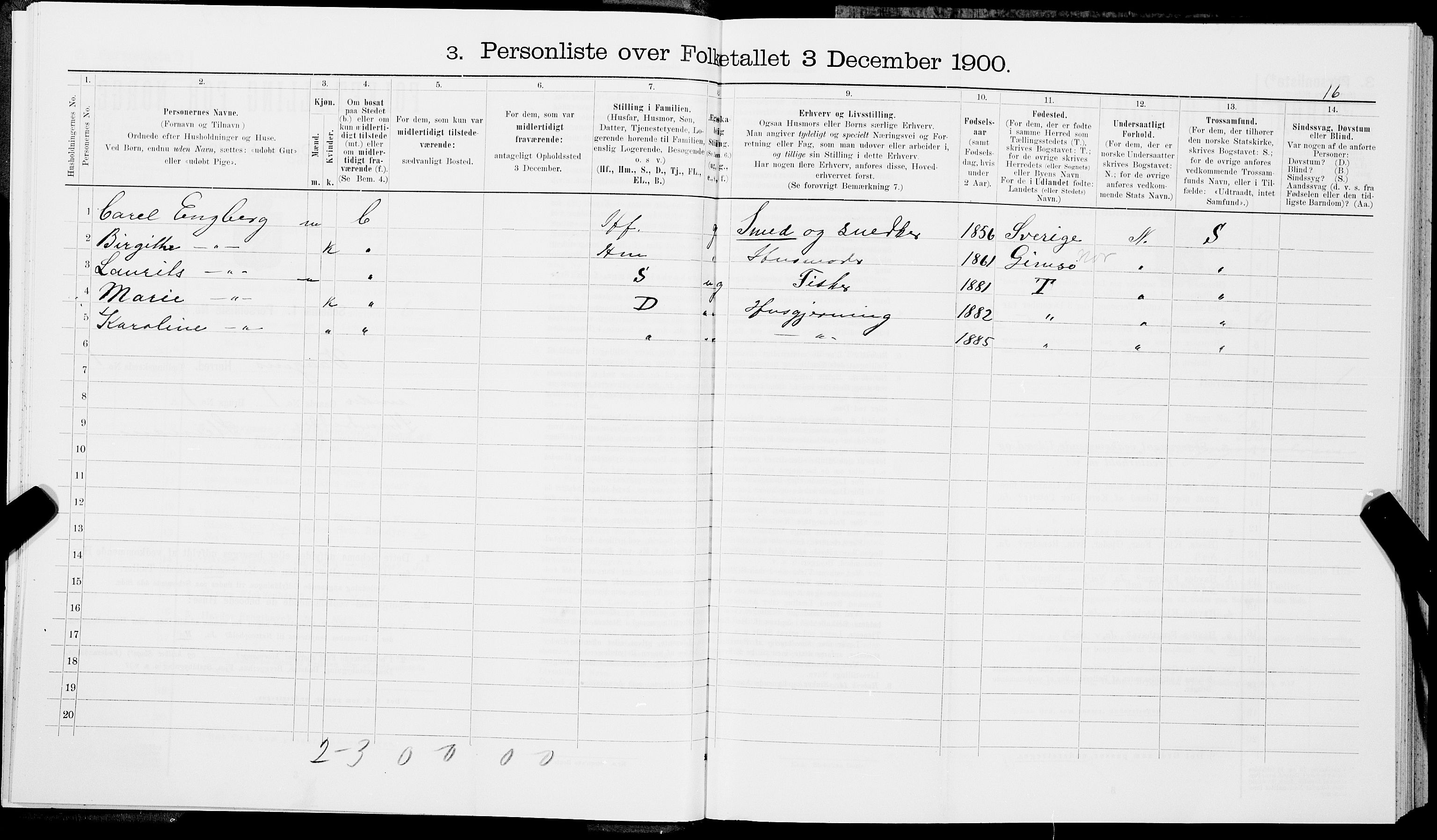 SAT, 1900 census for Vågan, 1900, p. 16