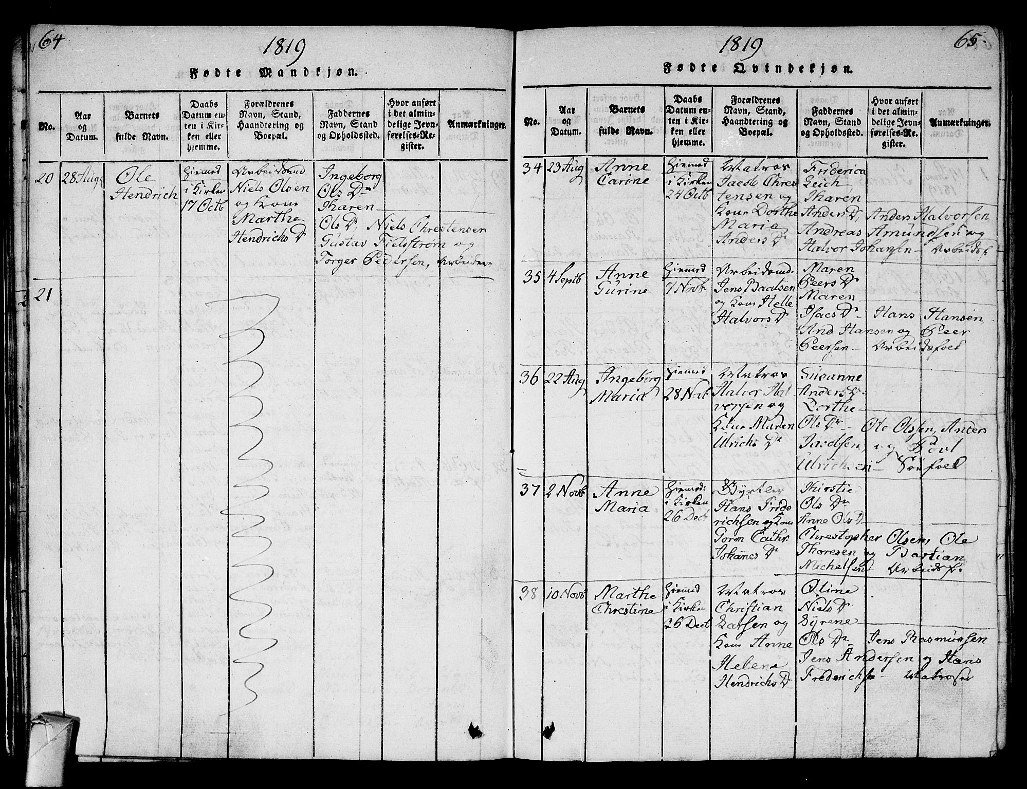 Strømsø kirkebøker, SAKO/A-246/G/Ga/L0001: Parish register (copy) no. 1, 1815-1829, p. 64-65