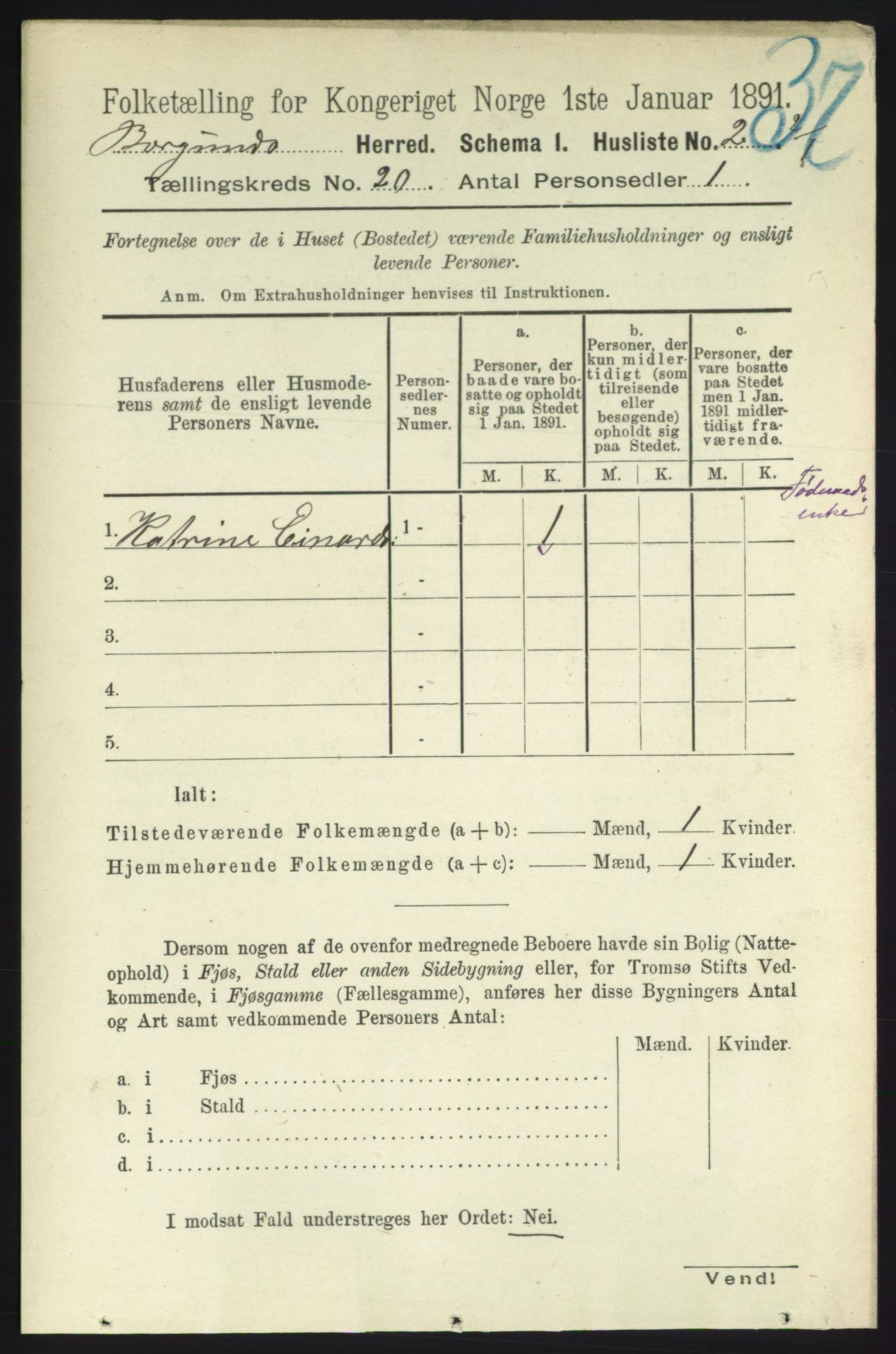 RA, 1891 census for 1531 Borgund, 1891, p. 6085