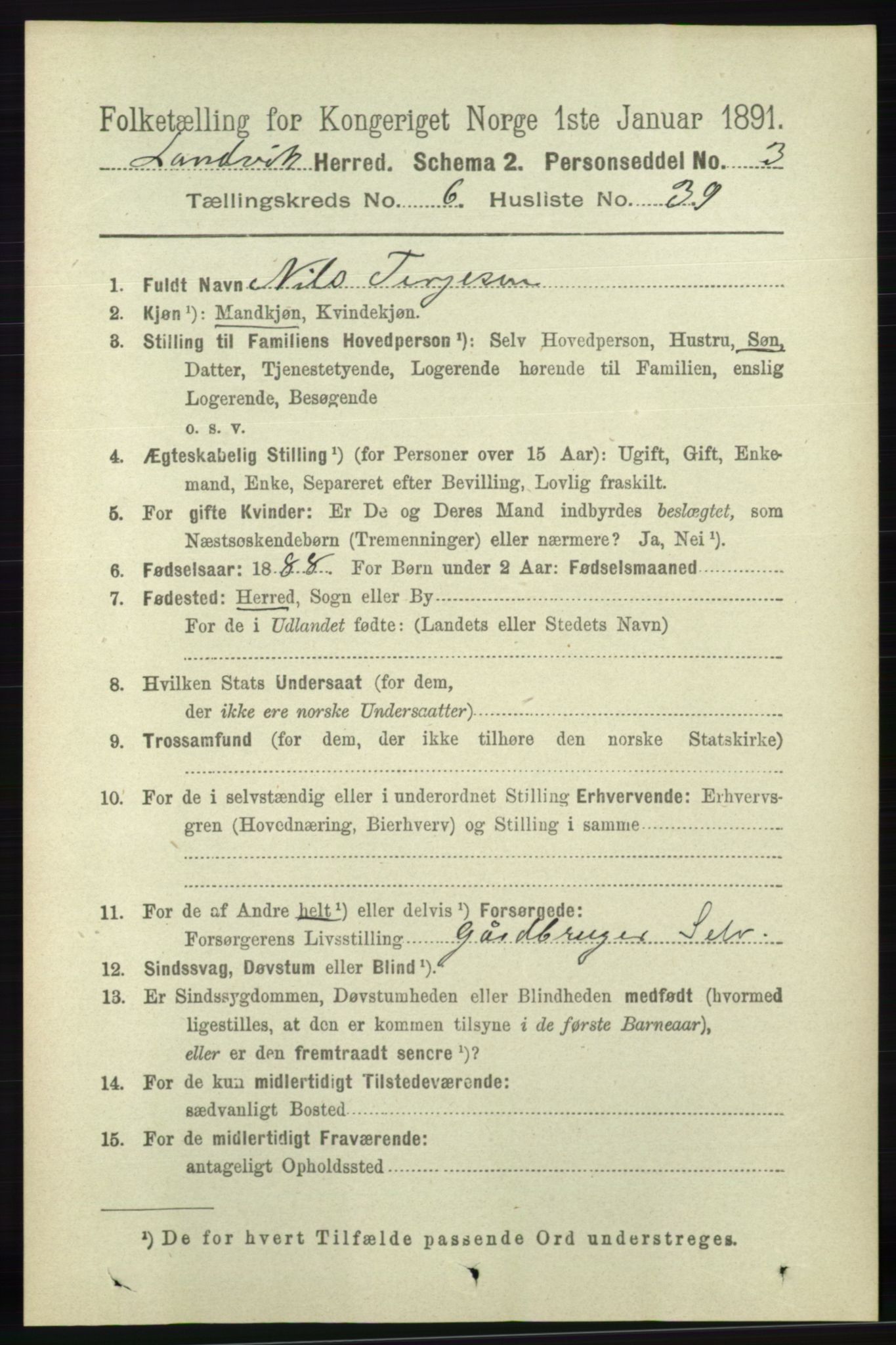 RA, 1891 census for 0924 Landvik, 1891, p. 2713