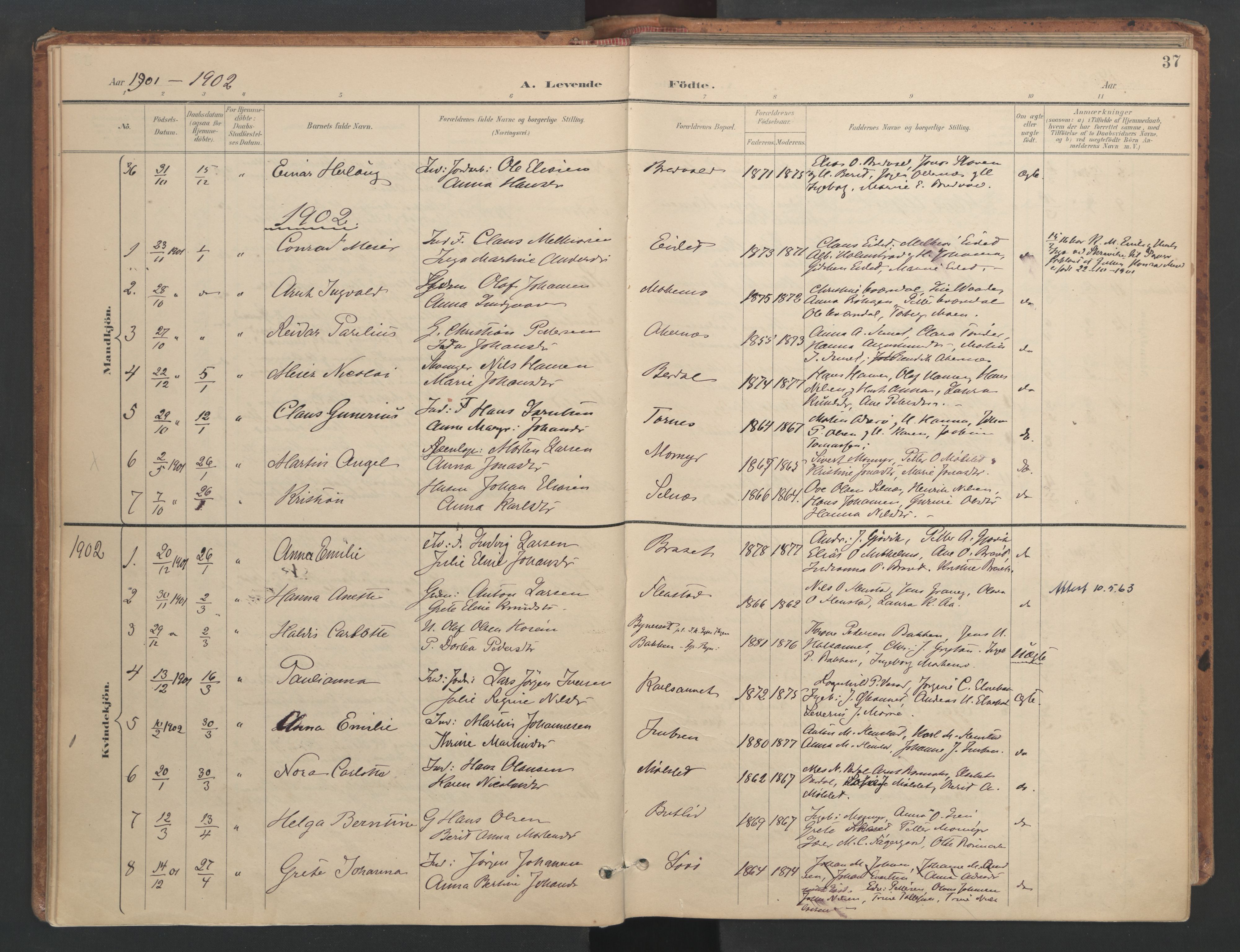 Ministerialprotokoller, klokkerbøker og fødselsregistre - Sør-Trøndelag, SAT/A-1456/655/L0681: Parish register (official) no. 655A10, 1895-1907, p. 37