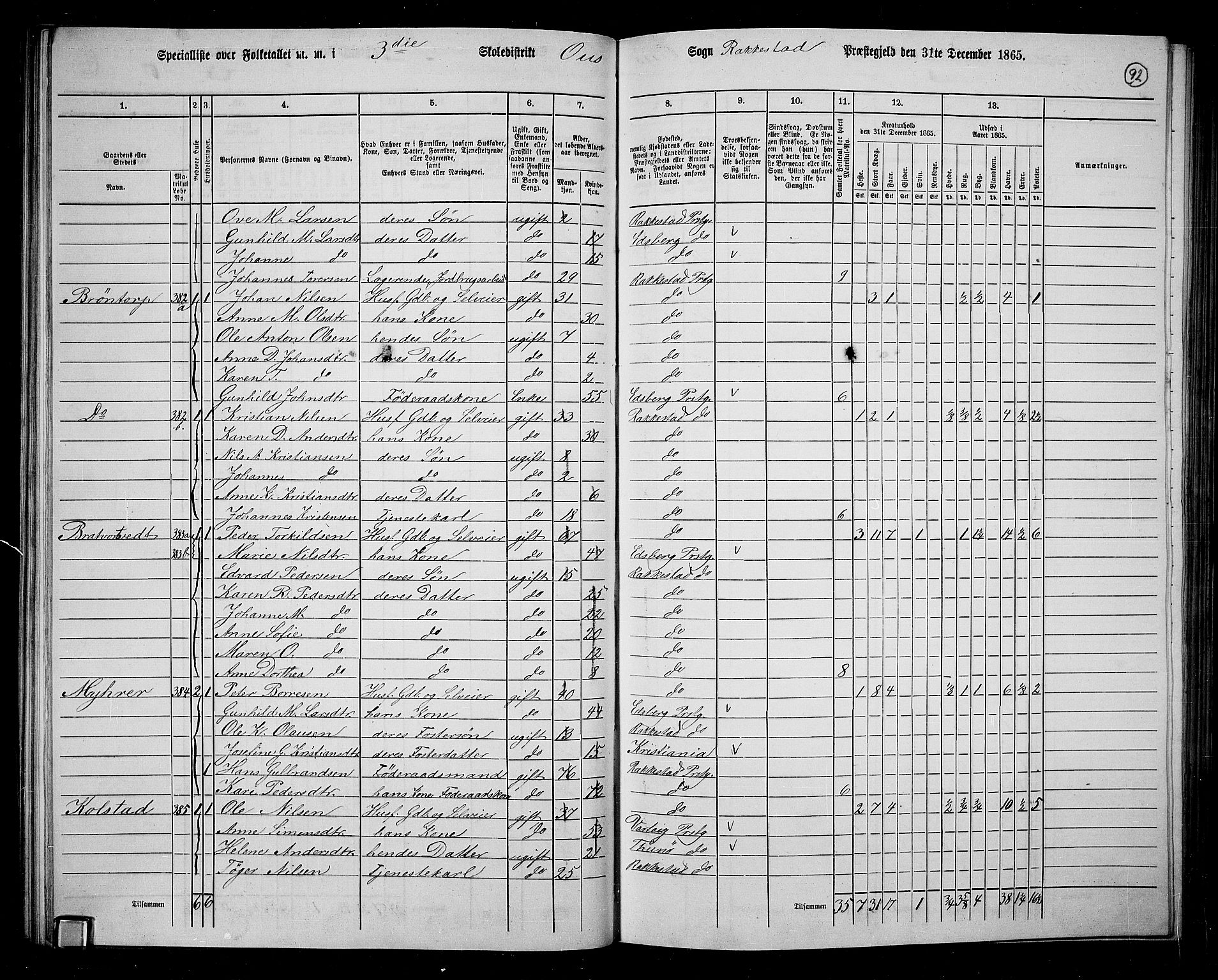 RA, 1865 census for Rakkestad, 1865, p. 91