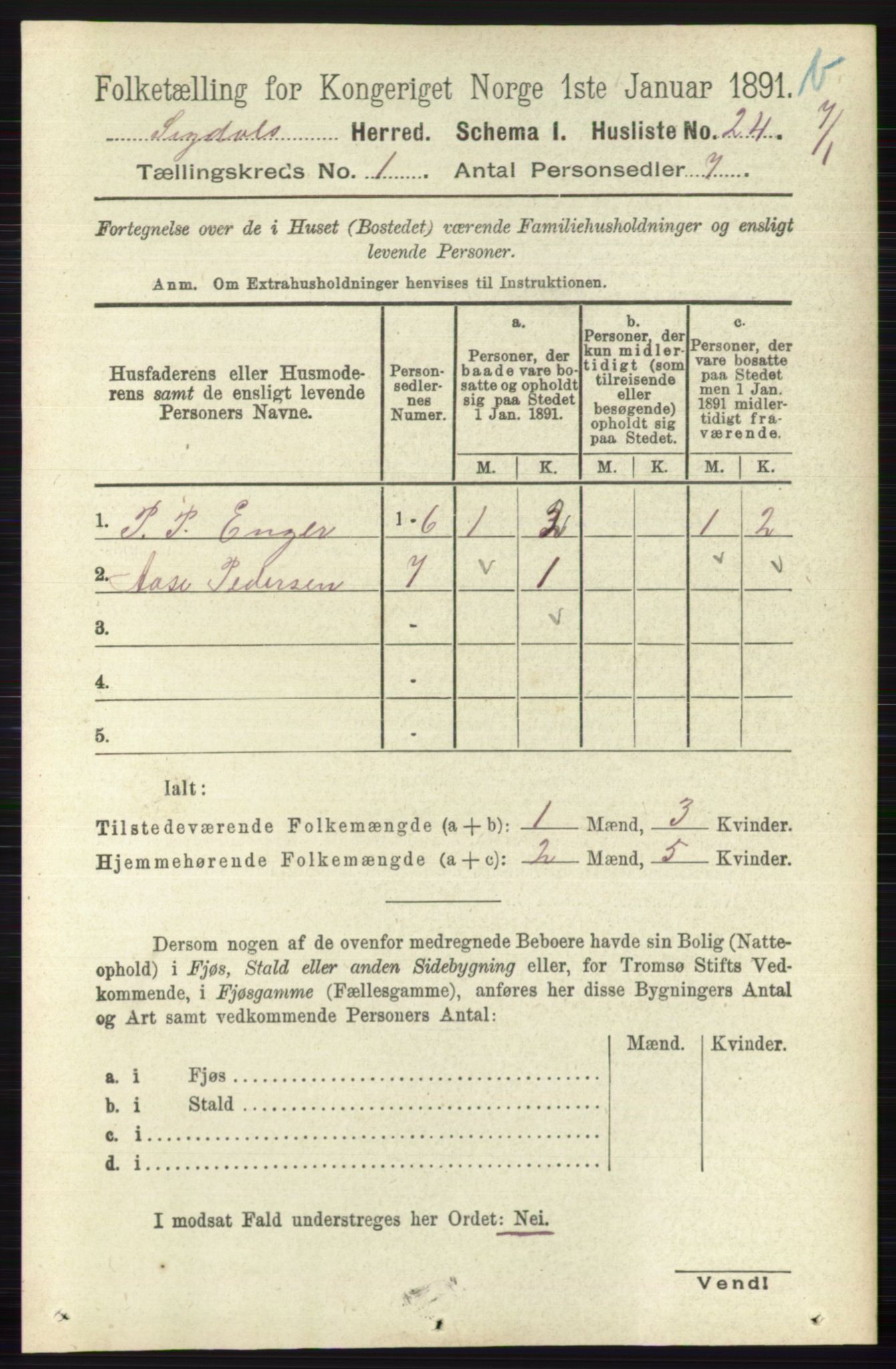 RA, 1891 census for 0621 Sigdal, 1891, p. 3692