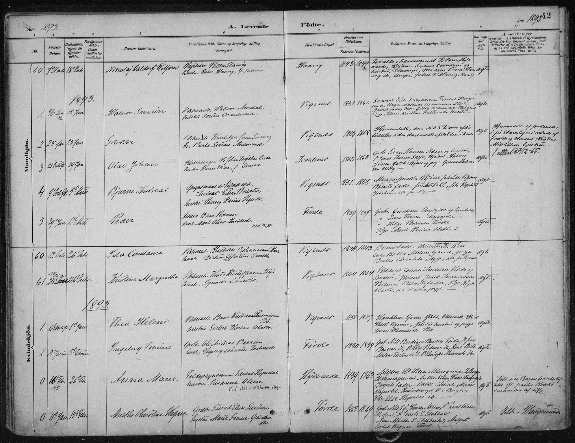 Avaldsnes sokneprestkontor, SAST/A -101851/H/Ha/Haa/L0017: Parish register (official) no. A 17, 1889-1920, p. 42