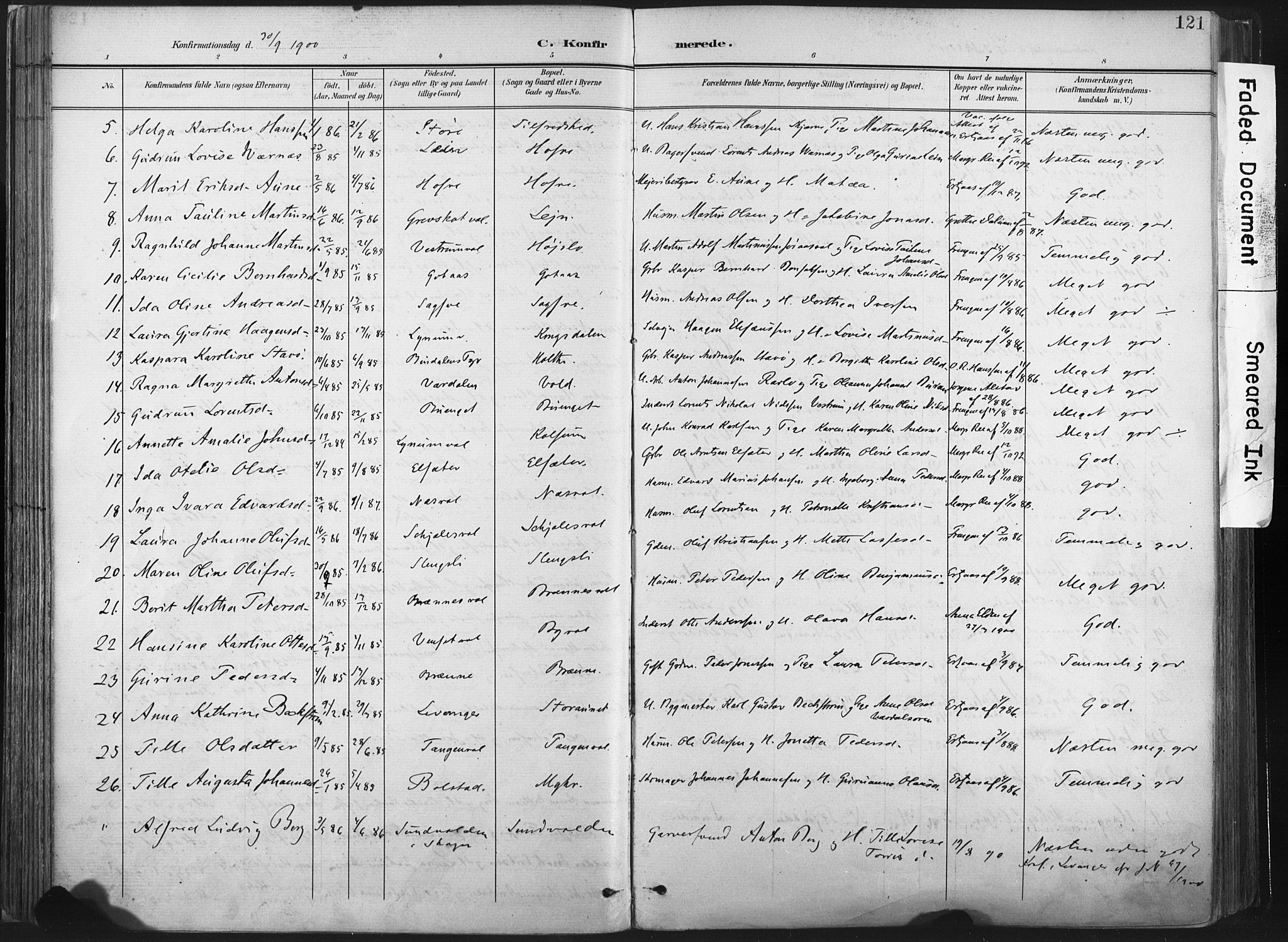 Ministerialprotokoller, klokkerbøker og fødselsregistre - Nord-Trøndelag, SAT/A-1458/717/L0162: Parish register (official) no. 717A12, 1898-1923, p. 121