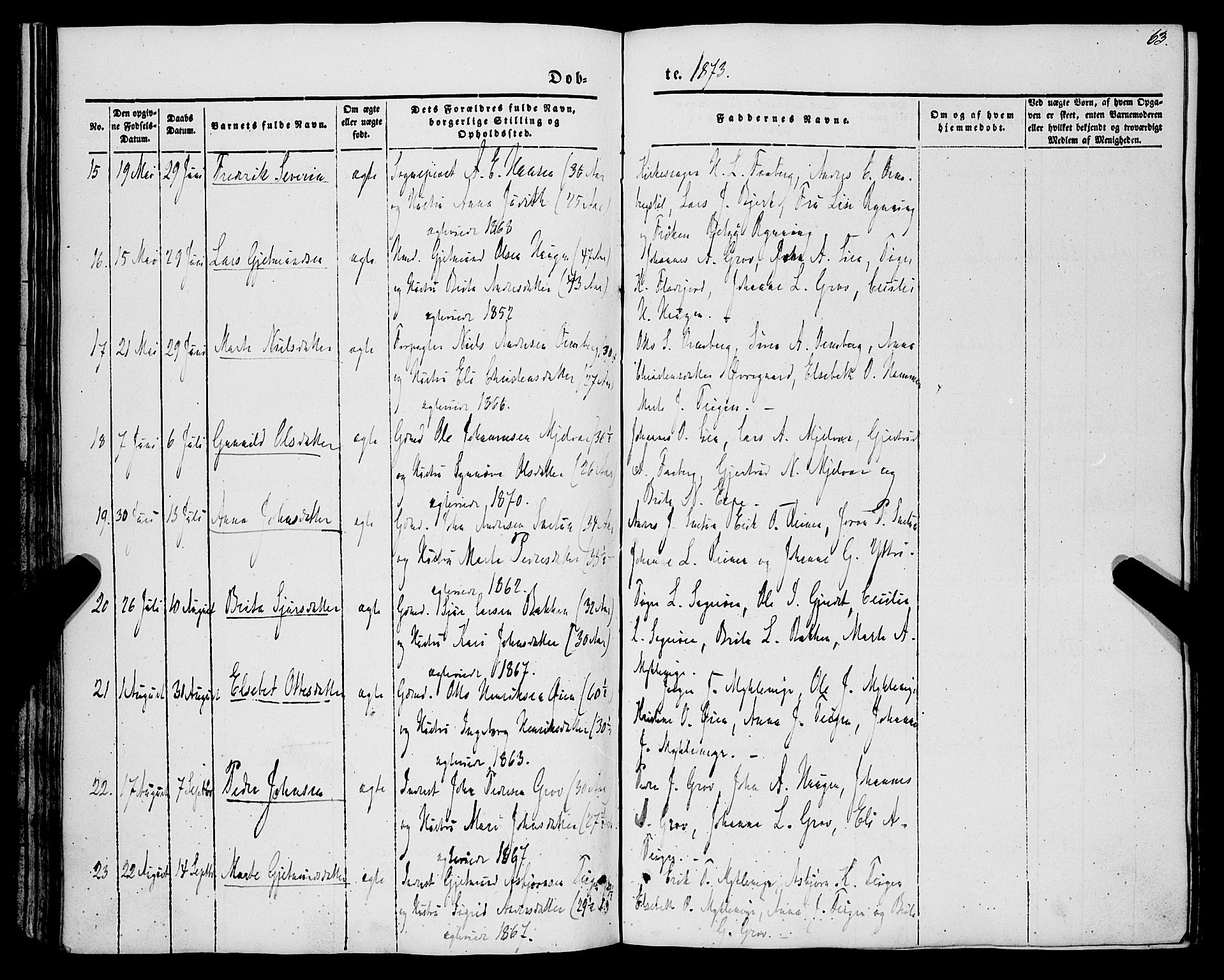 Jostedal sokneprestembete, AV/SAB-A-80601/H/Haa/Haaa/L0005: Parish register (official) no. A 5, 1849-1877, p. 63