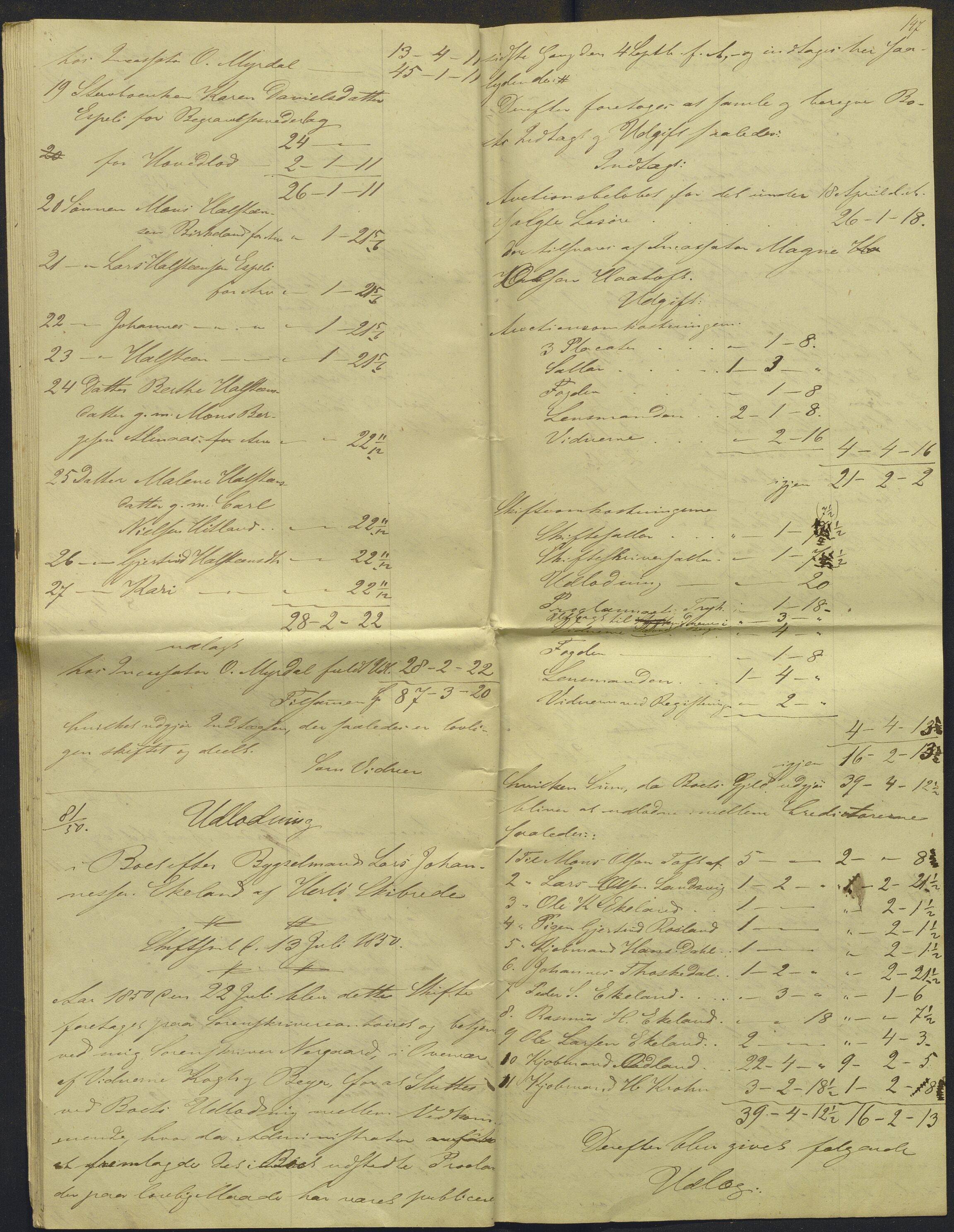 Nordhordland sorenskrivar, AV/SAB-A-2901/1/H/Hd/Hdb/L0001: Konsept til utlodningar, 1850-1852, p. 170