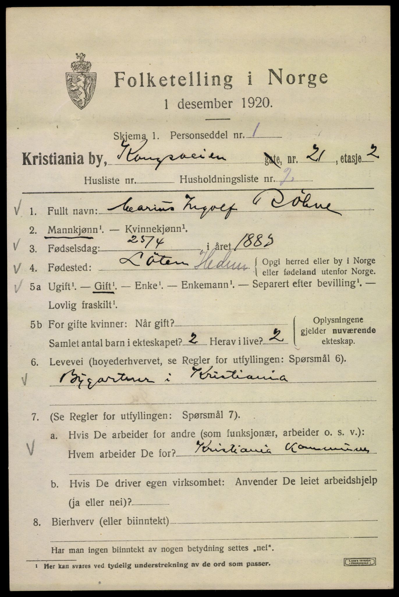 SAO, 1920 census for Kristiania, 1920, p. 348013