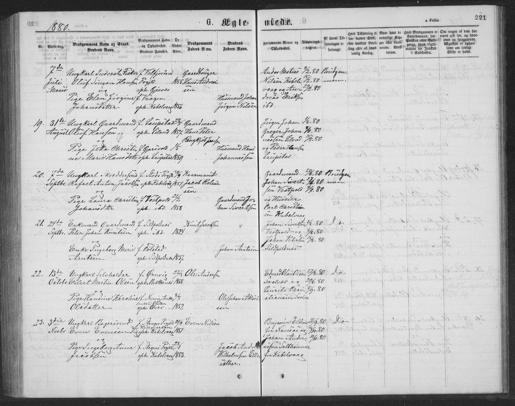 Ministerialprotokoller, klokkerbøker og fødselsregistre - Nordland, AV/SAT-A-1459/874/L1075: Parish register (copy) no. 874C04, 1876-1883, p. 221