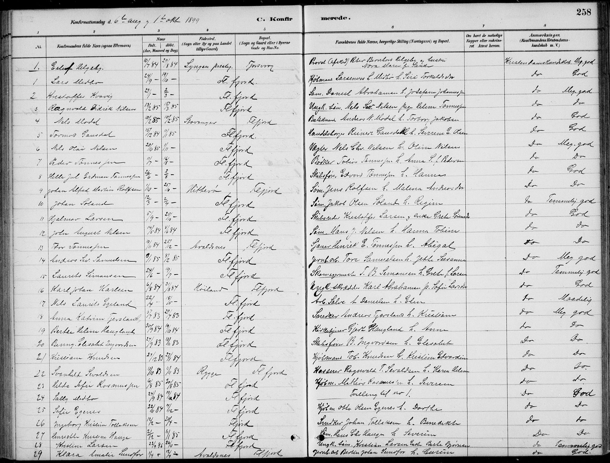 Flekkefjord sokneprestkontor, SAK/1111-0012/F/Fb/Fbc/L0007: Parish register (copy) no. B 7, 1880-1902, p. 258