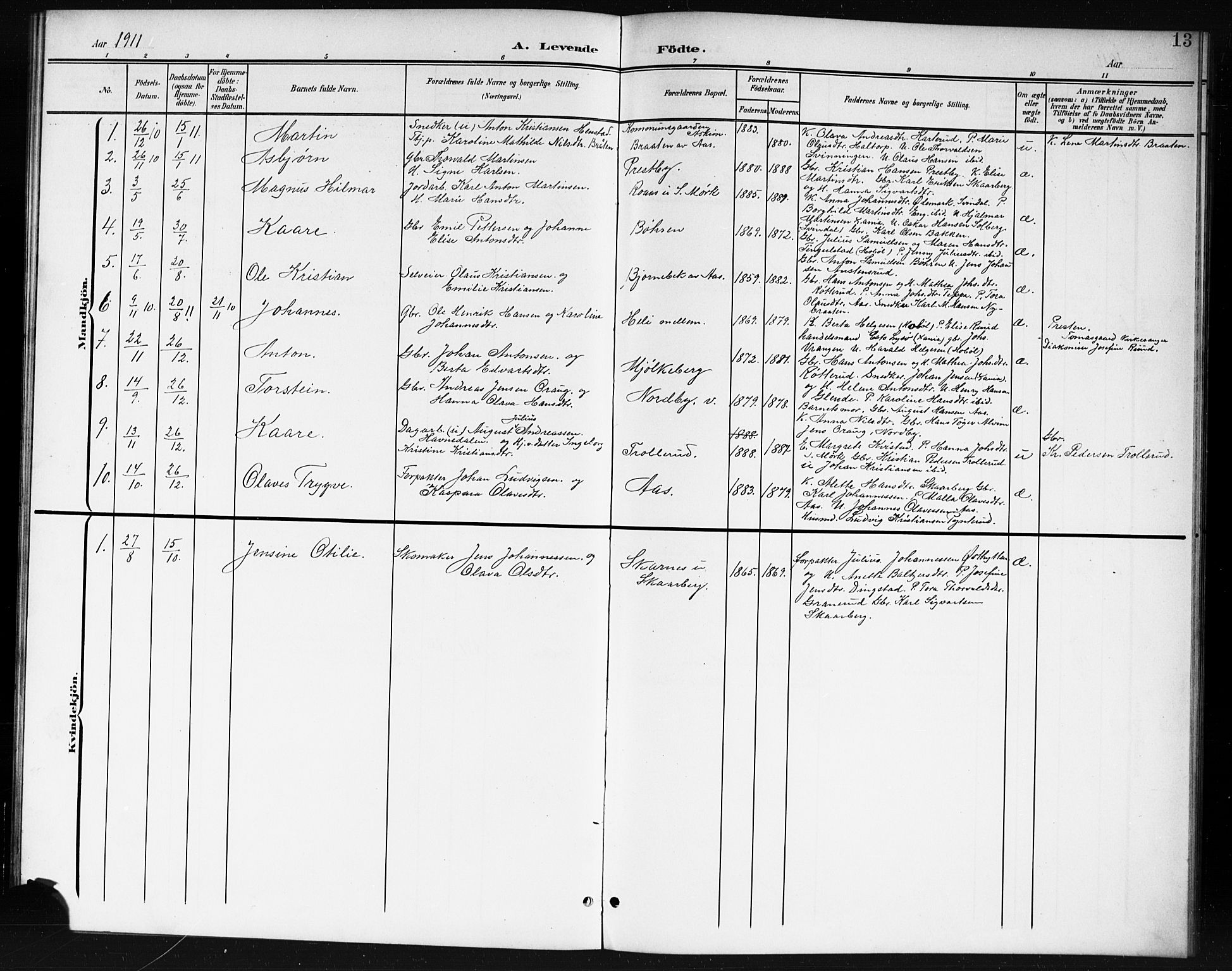 Spydeberg prestekontor Kirkebøker, AV/SAO-A-10924/G/Gc/L0001: Parish register (copy) no. III 1, 1901-1917, p. 13