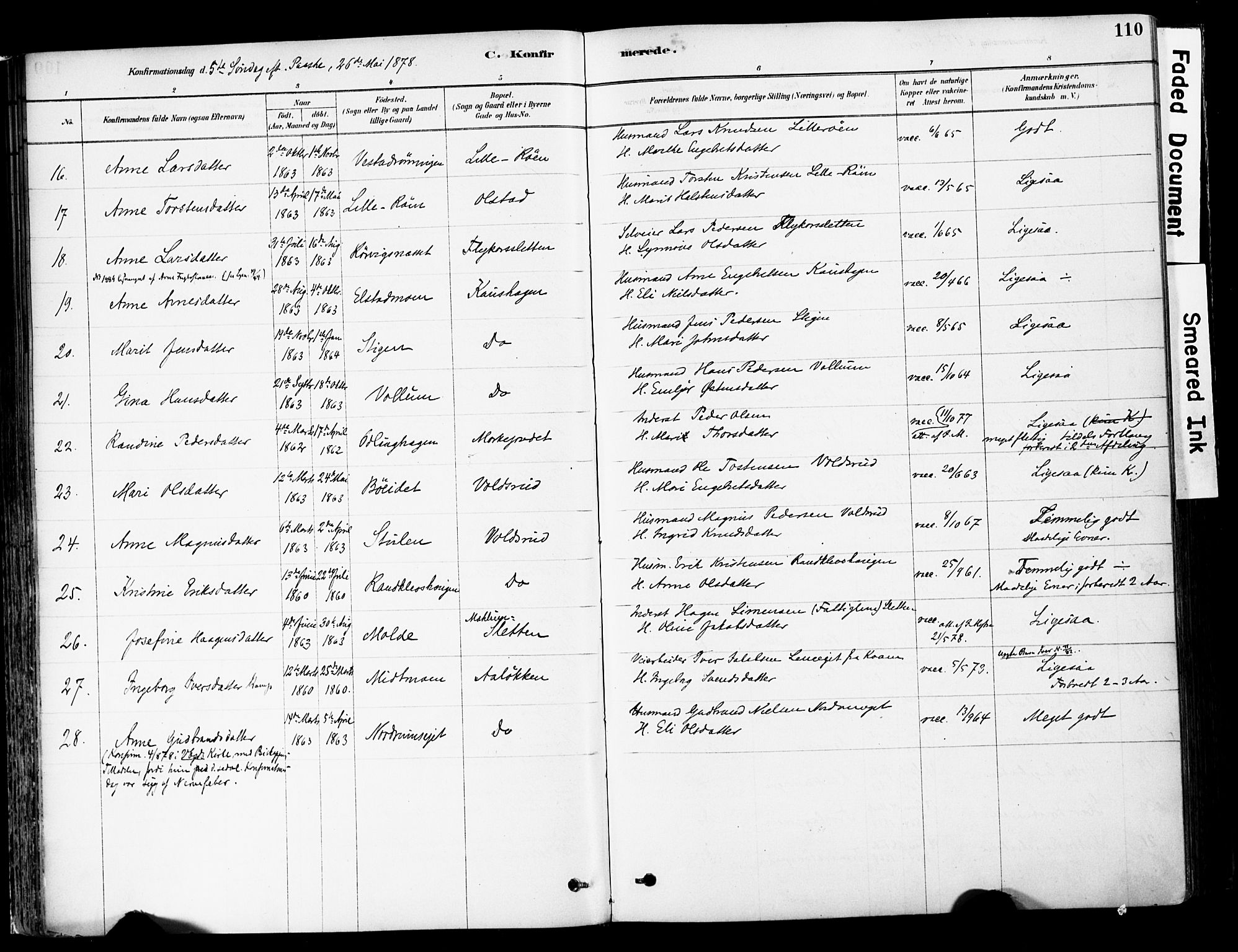 Ringebu prestekontor, AV/SAH-PREST-082/H/Ha/Haa/L0008: Parish register (official) no. 8, 1878-1898, p. 110