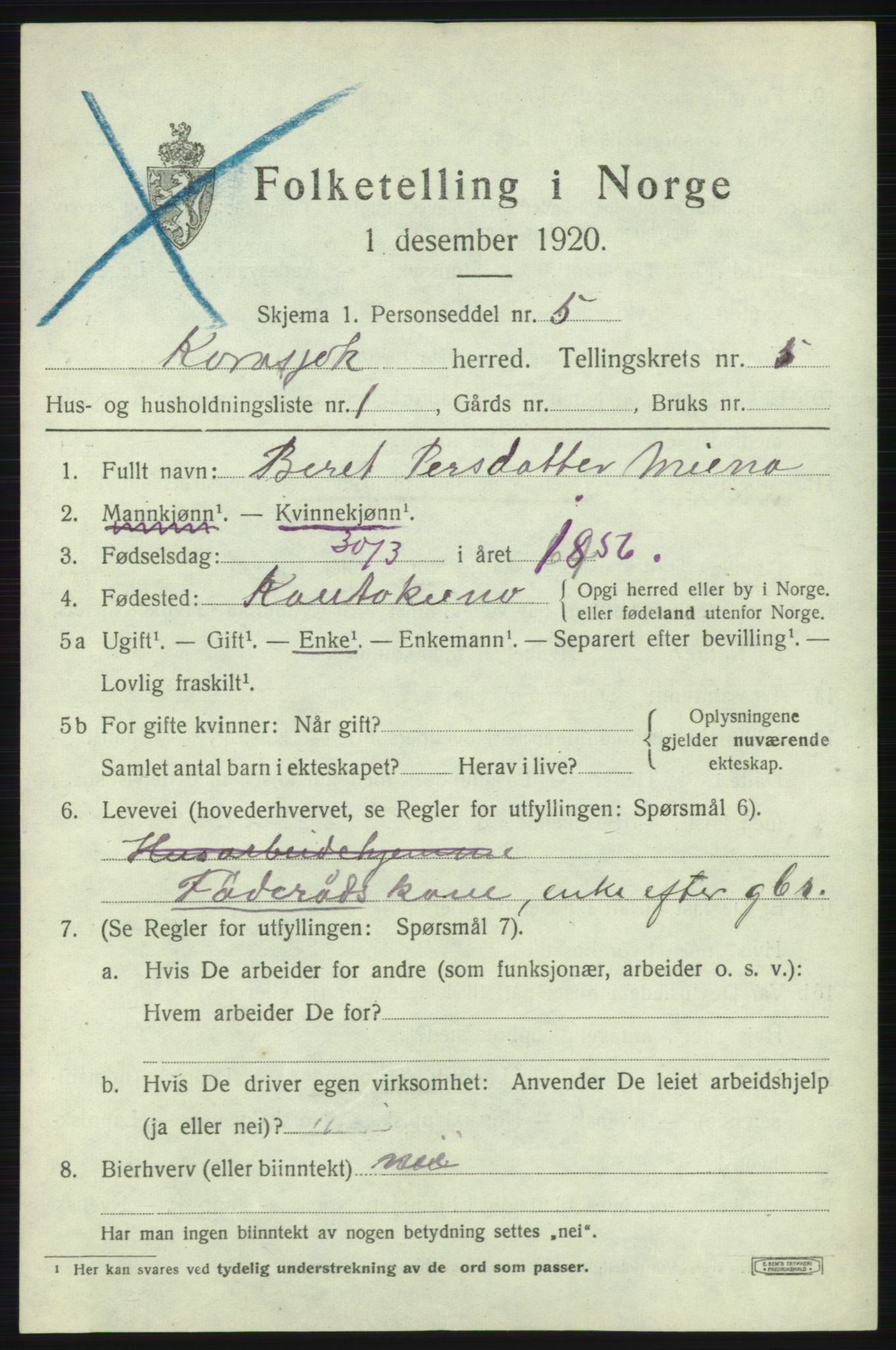 SATØ, 1920 census for Karasjok, 1920, p. 1786