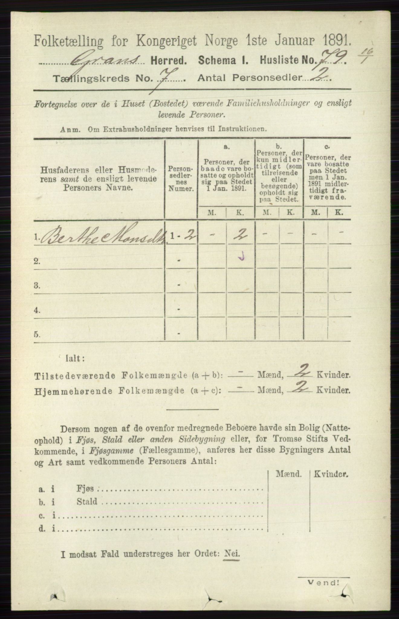 RA, 1891 census for 0534 Gran, 1891, p. 2793