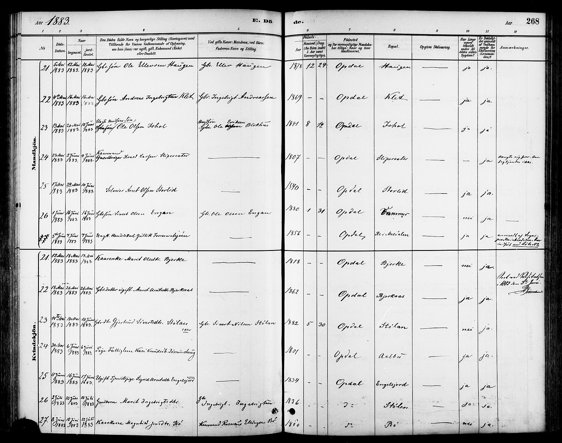 Ministerialprotokoller, klokkerbøker og fødselsregistre - Sør-Trøndelag, SAT/A-1456/678/L0901: Parish register (official) no. 678A10, 1881-1894, p. 268