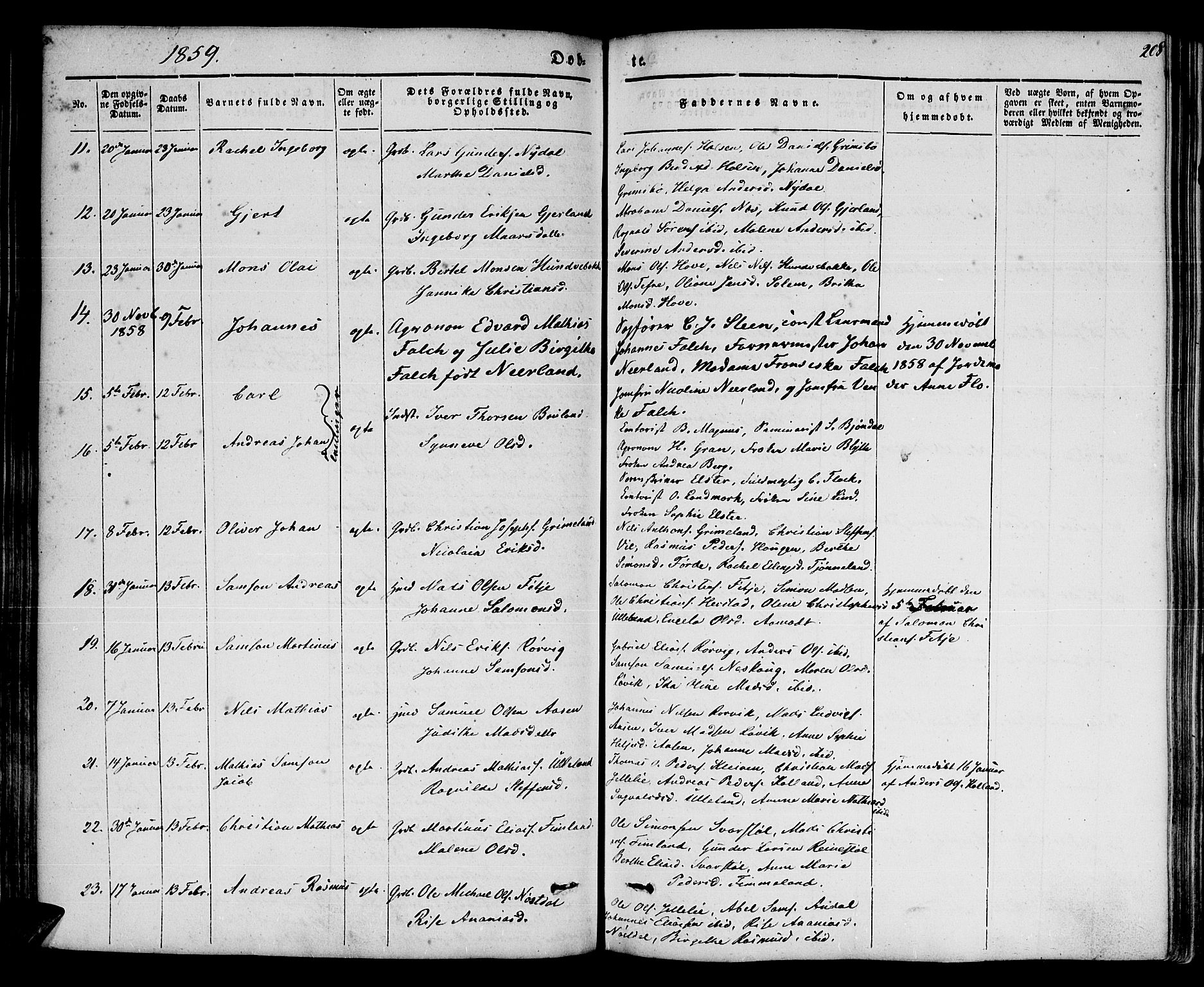 Førde sokneprestembete, AV/SAB-A-79901/H/Haa/Haaa/L0007: Parish register (official) no. A 7, 1843-1860, p. 208