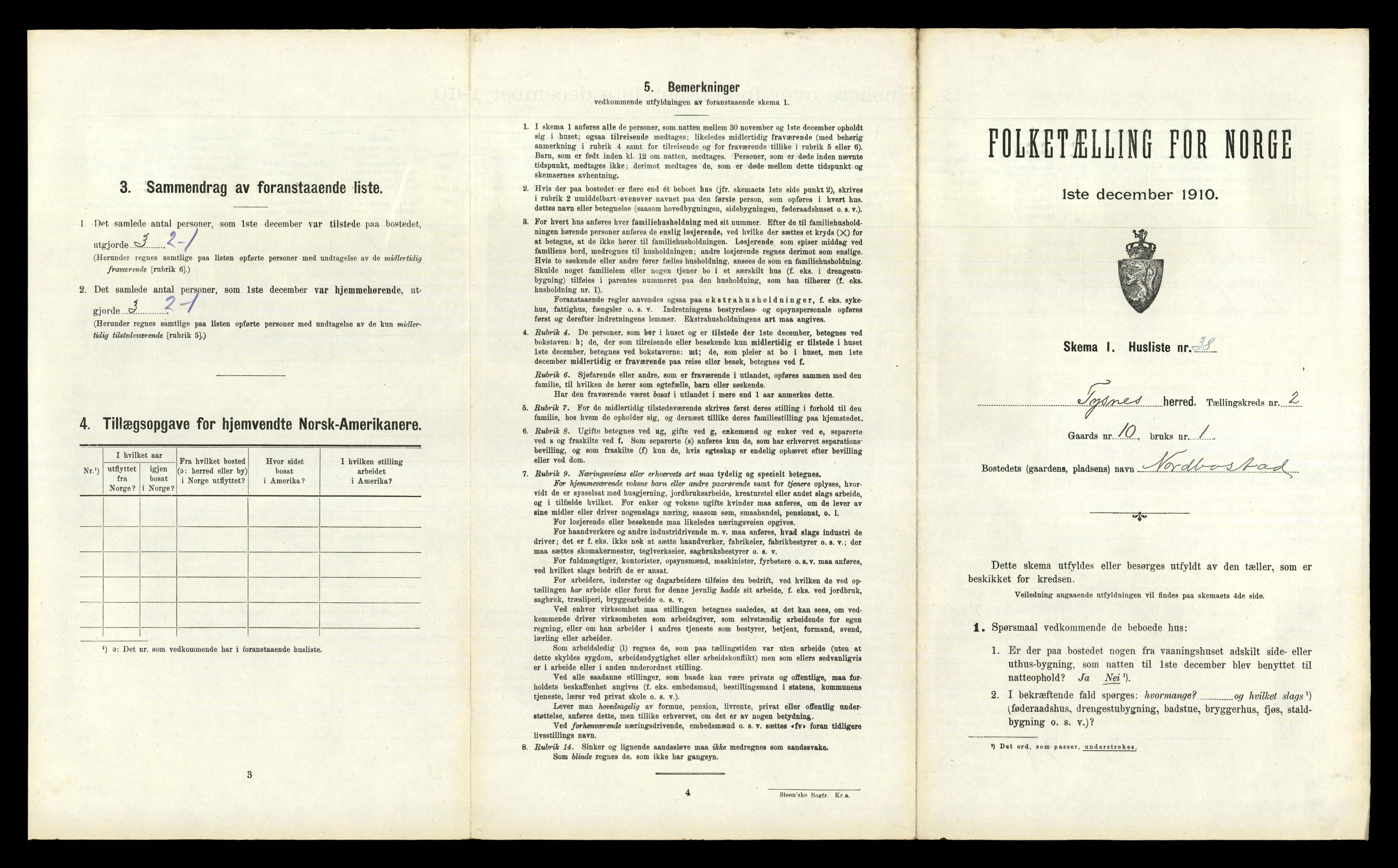 RA, 1910 census for Tysnes, 1910, p. 214