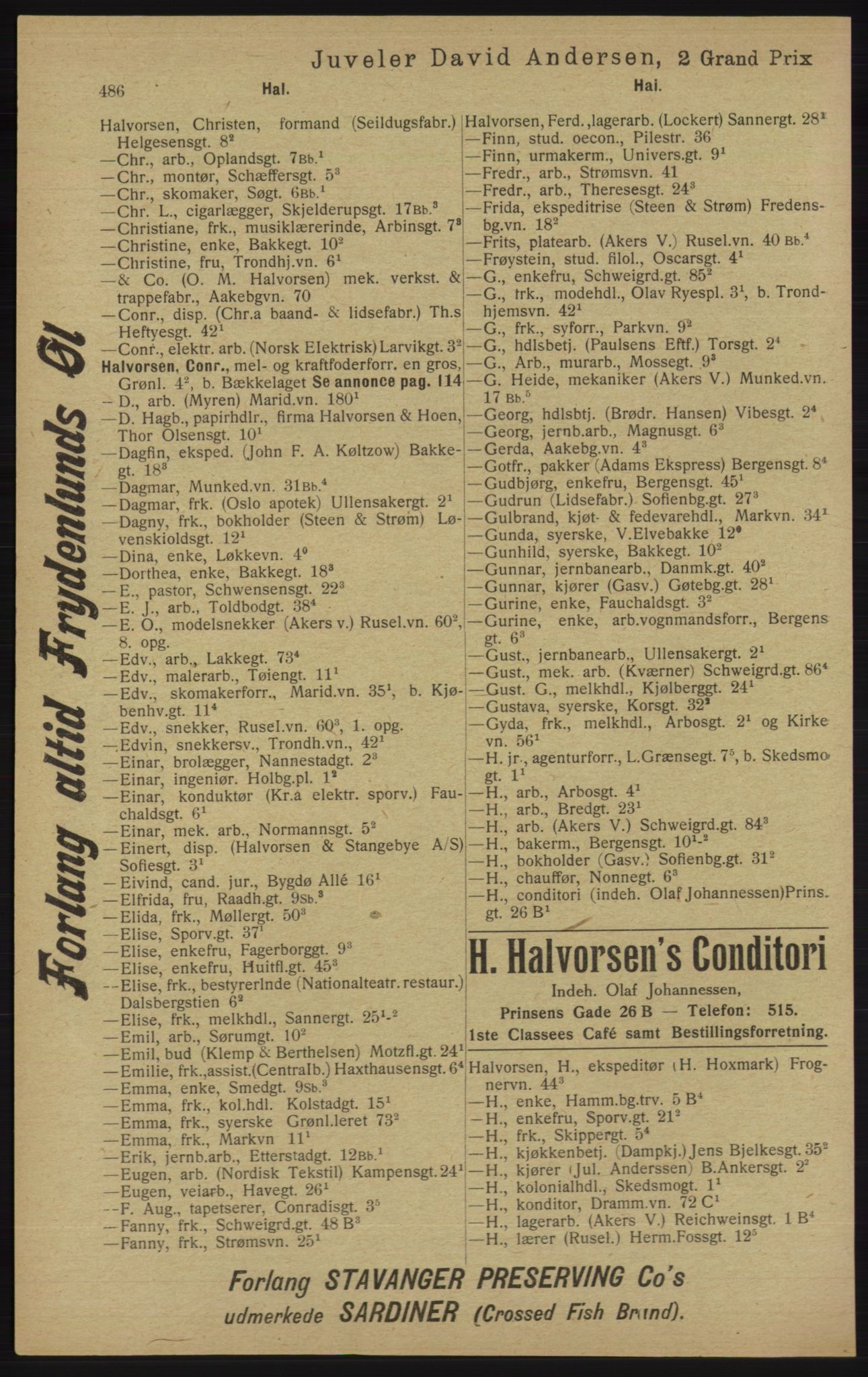 Kristiania/Oslo adressebok, PUBL/-, 1913, p. 498