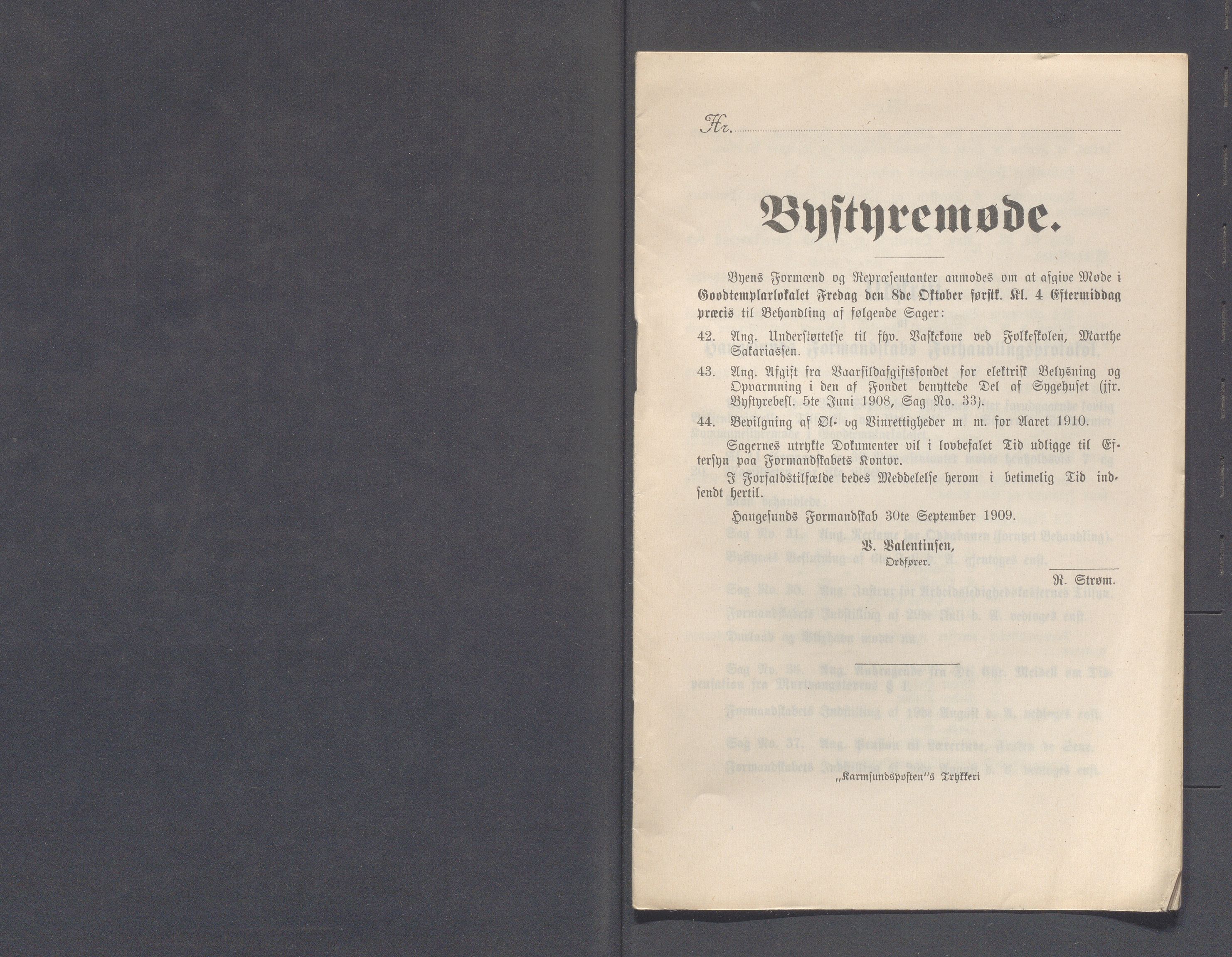 Haugesund kommune - Formannskapet og Bystyret, IKAR/A-740/A/Abb/L0002: Bystyreforhandlinger, 1908-1917, p. 277