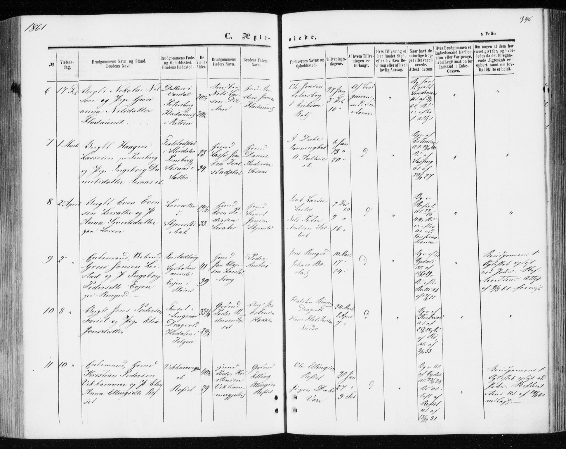 Ministerialprotokoller, klokkerbøker og fødselsregistre - Sør-Trøndelag, SAT/A-1456/606/L0292: Parish register (official) no. 606A07, 1856-1865, p. 346
