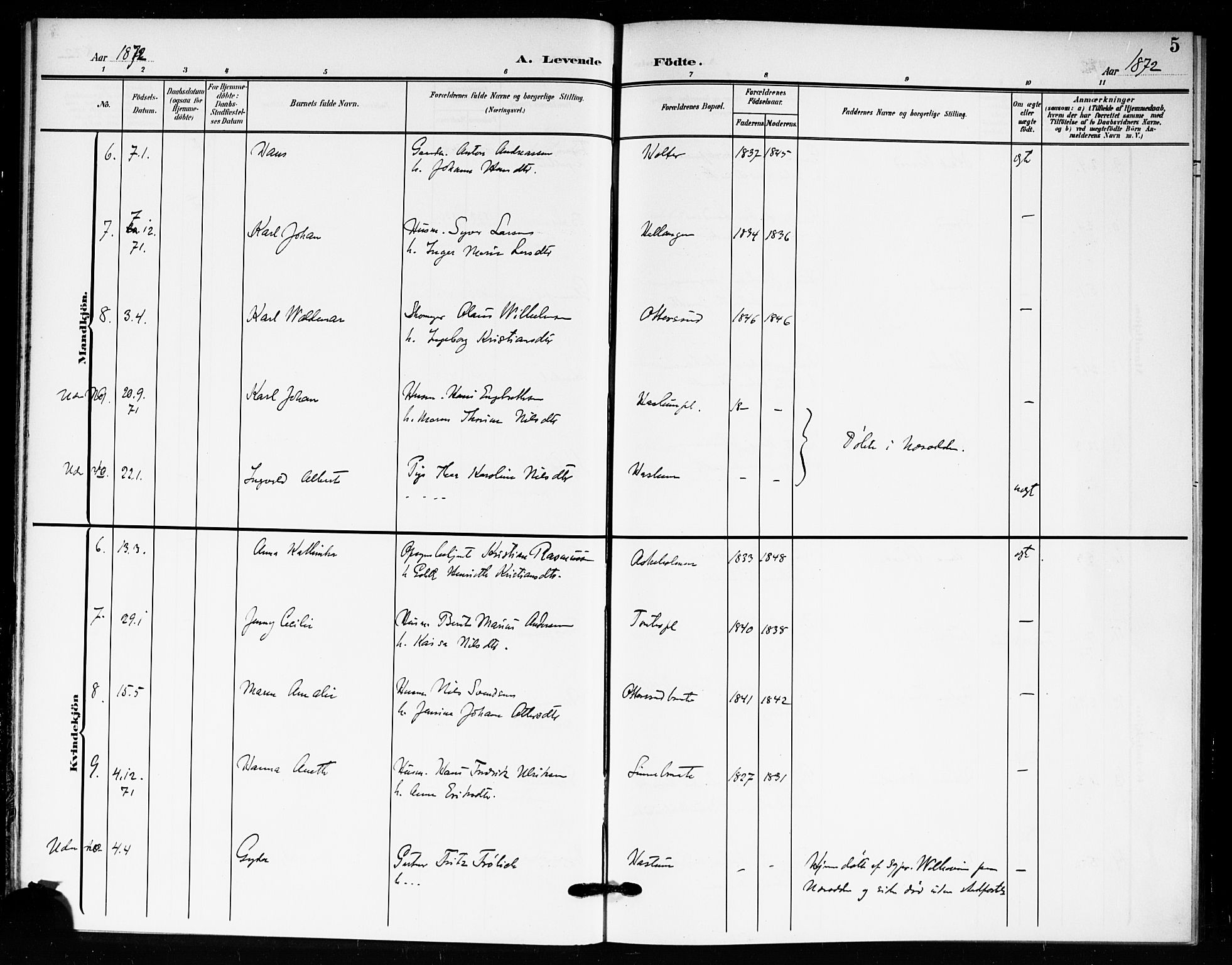 Drøbak prestekontor Kirkebøker, AV/SAO-A-10142a/F/Fc/L0001: Parish register (official) no. III 1, 1871-1900, p. 5