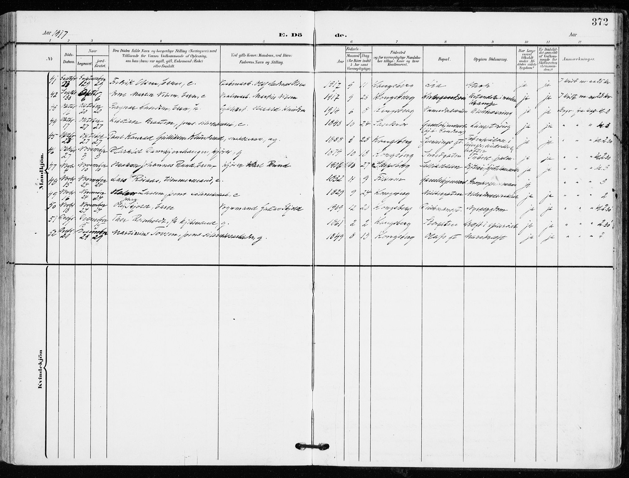 Kongsberg kirkebøker, AV/SAKO-A-22/F/Fb/L0004: Parish register (official) no. II 4, 1906-1918, p. 372