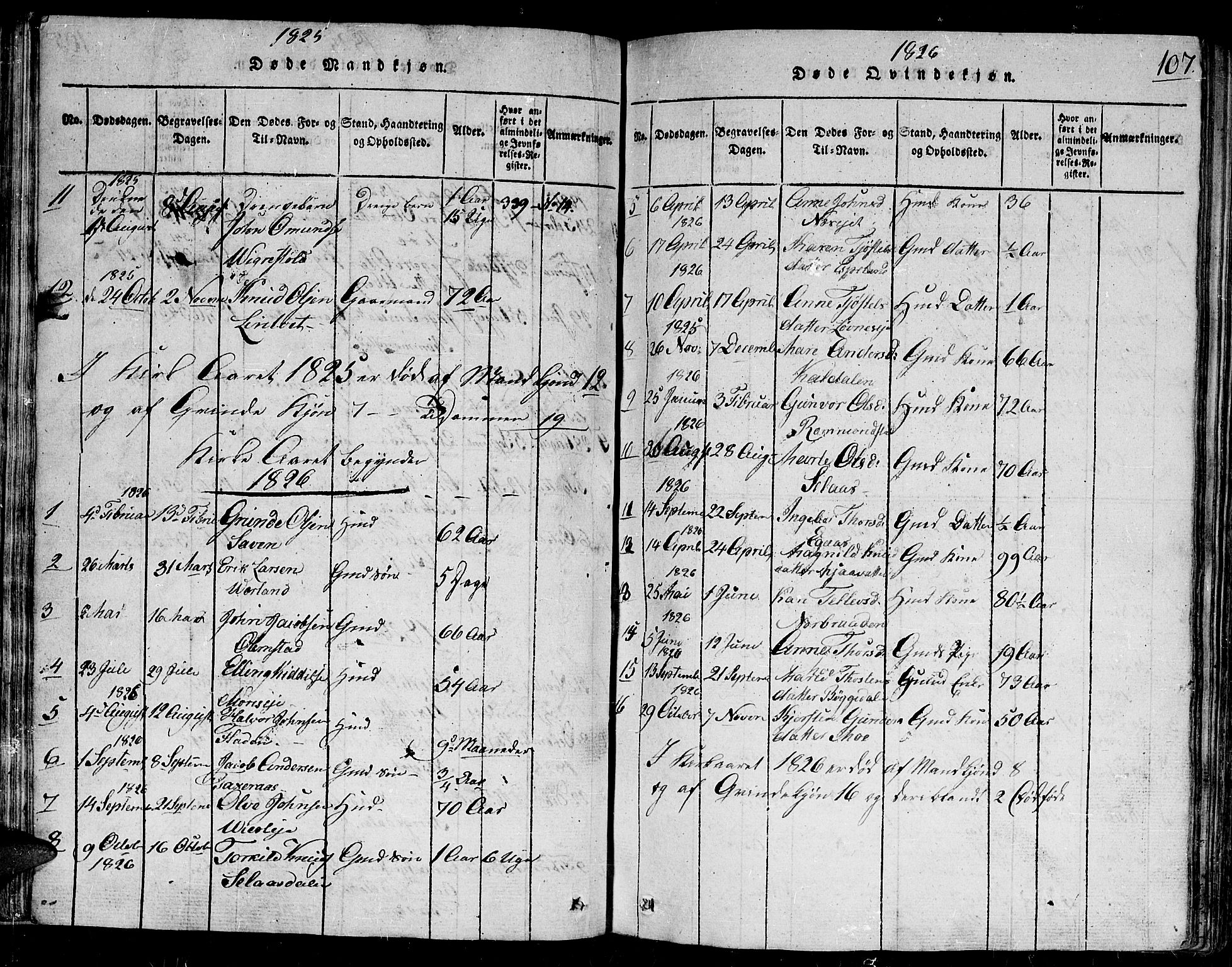 Gjerstad sokneprestkontor, AV/SAK-1111-0014/F/Fb/Fbb/L0001: Parish register (copy) no. B 1, 1813-1863, p. 107