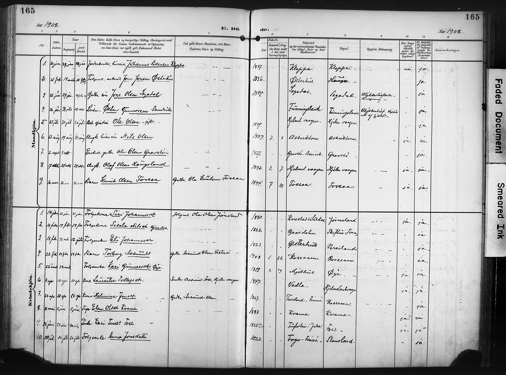Hjelmeland sokneprestkontor, SAST/A-101843/02/A/L0002: Parish register (official) no. A 17, 1901-1916, p. 165