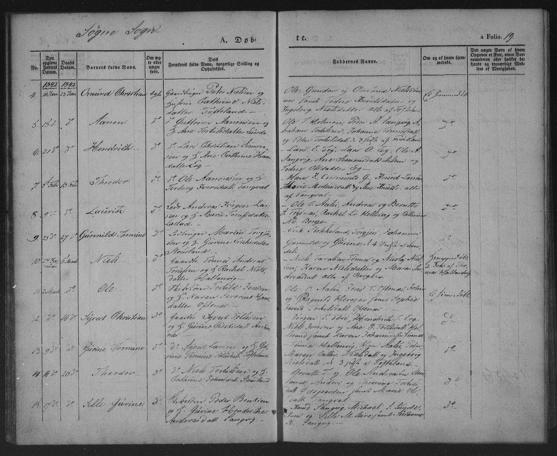 Søgne sokneprestkontor, AV/SAK-1111-0037/F/Fa/Fab/L0009: Parish register (official) no. A 9, 1838-1853, p. 19