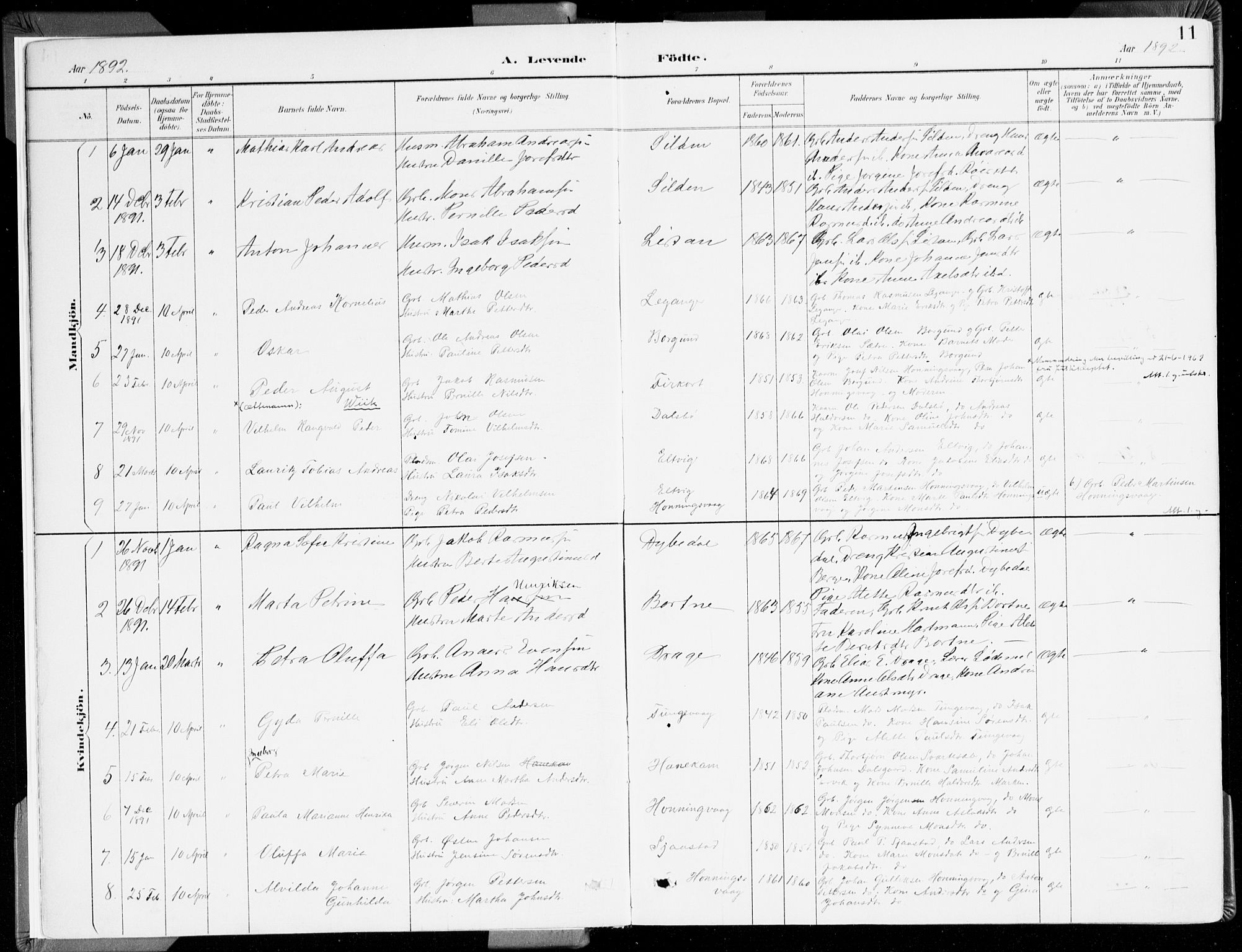 Selje sokneprestembete, SAB/A-99938/H/Ha/Haa/Haab: Parish register (official) no. B 2, 1891-1907, p. 11