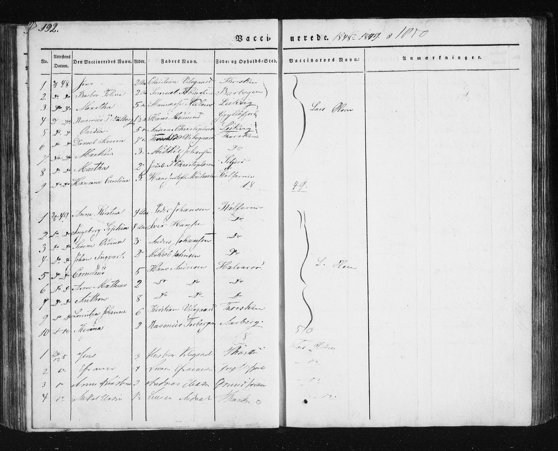 Berg sokneprestkontor, SATØ/S-1318/G/Ga/Gab/L0011klokker: Parish register (copy) no. 11, 1833-1878, p. 192