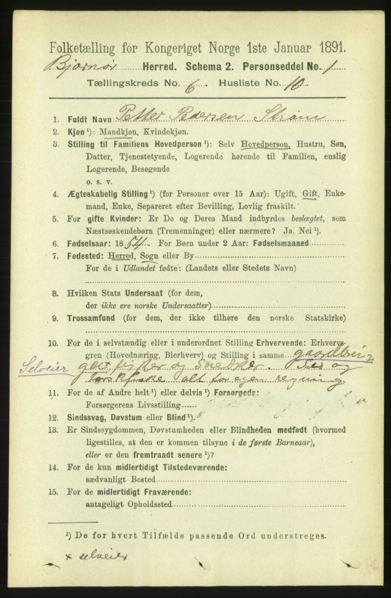 RA, 1891 census for 1632 Bjørnør, 1891, p. 2638